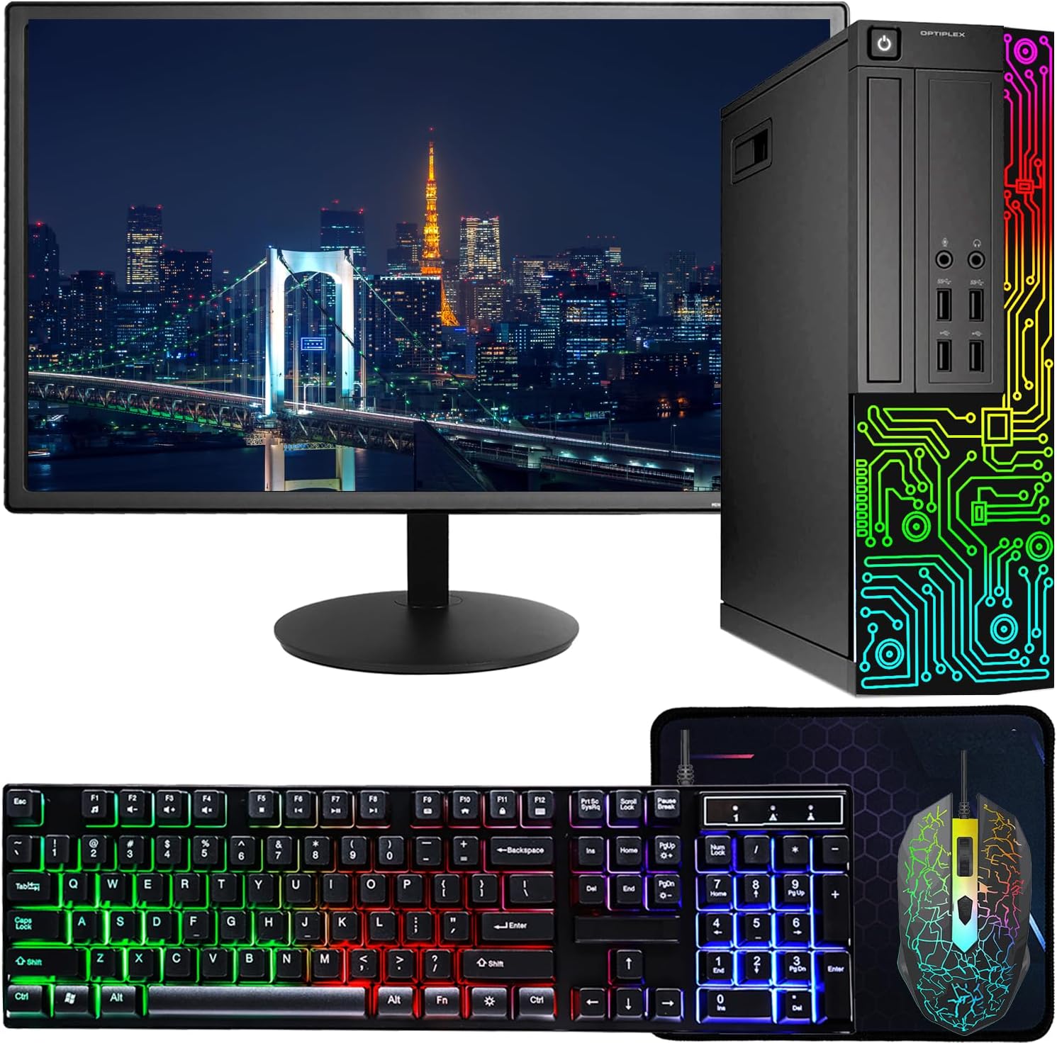 Dell OptiPlex PC de computadora RGB de escritorio, Intel Core i7 de hasta 3.8 GHz, 16 GB de RAM, SSD de 512 GB, monitor HDMI de 22 pulgadas, teclado