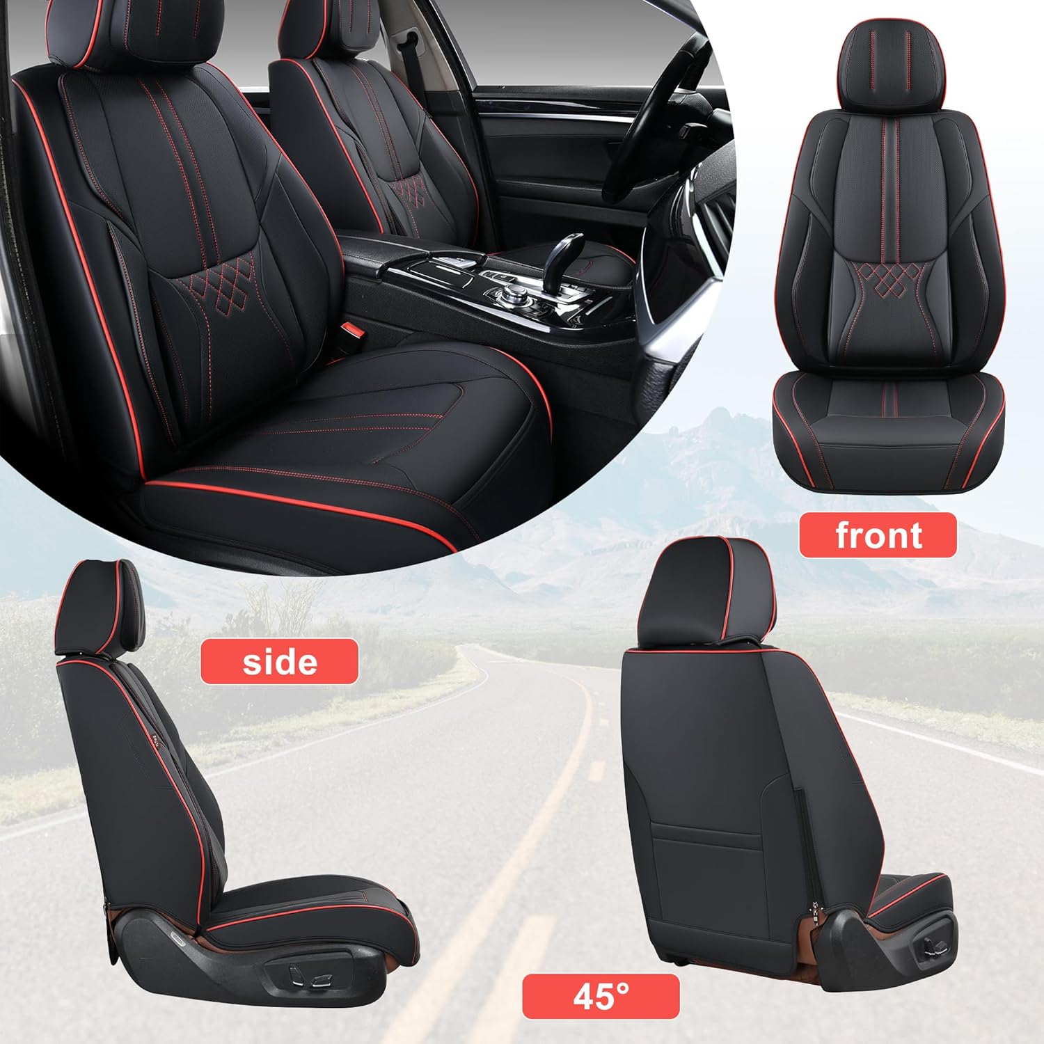 Juego completo de fundas de asiento de automóvil, 5 piezas, fundas de cojín de cuero sintético para autos, SUV, camionetas, accesorios universales