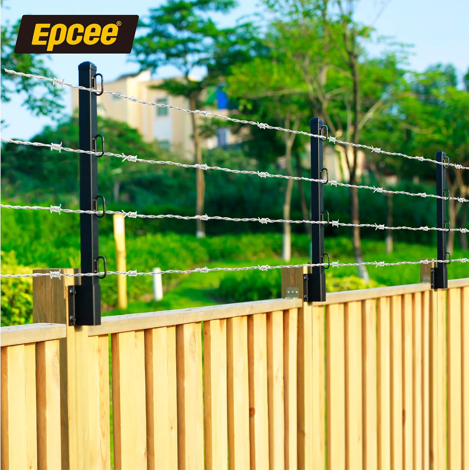 Epcee Extensor de poste de valla, alambre de púas de 23.5 pulgadas, brazo extendido, para cercas exteriores para aumentar la altura, proteger la