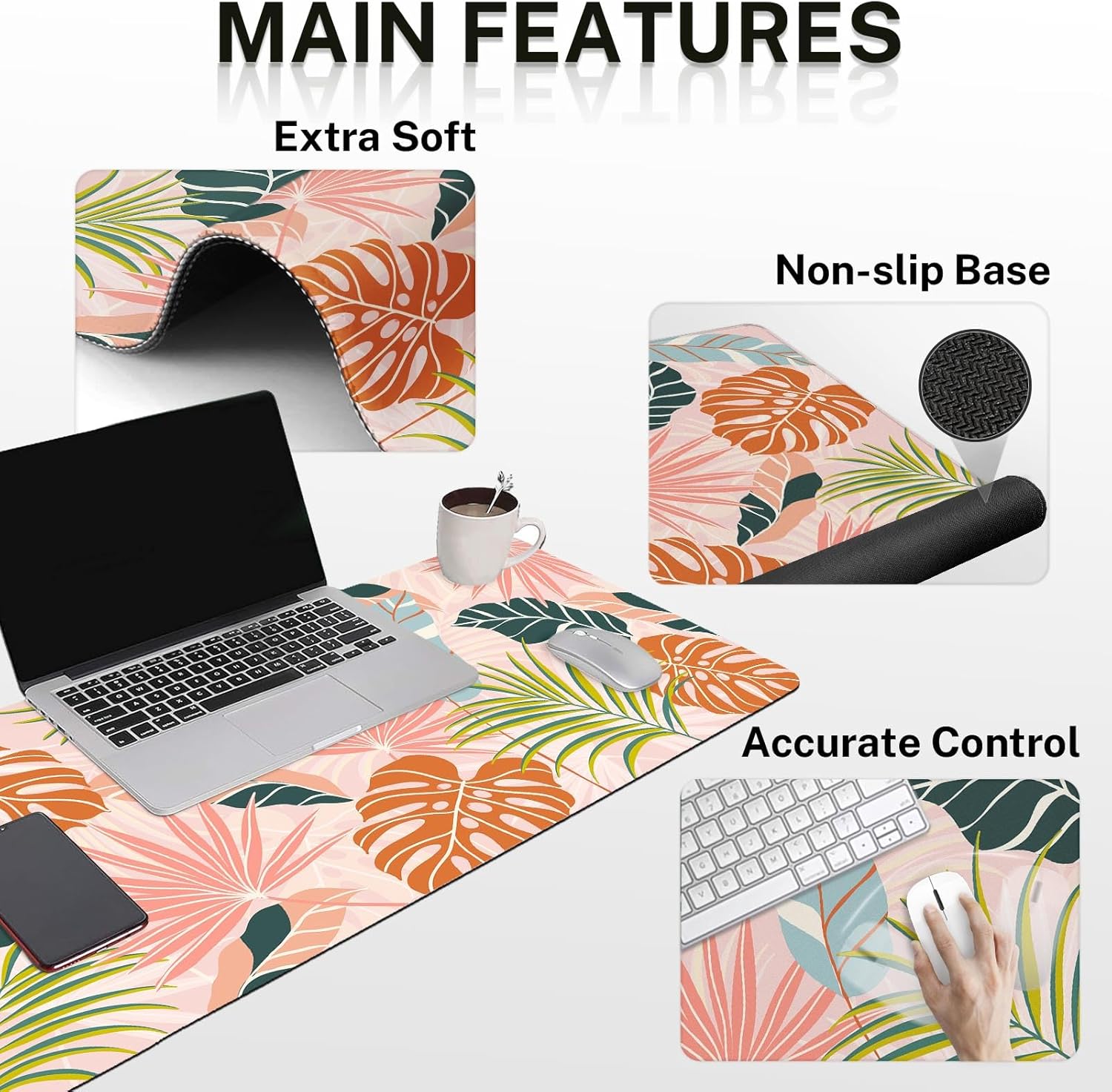 Britimes Juego de alfombrillas de mouse para teclado, alfombrilla de escritorio 4 en 1, reposamuñecas para teclado, reposamuñecas para mouse, juego