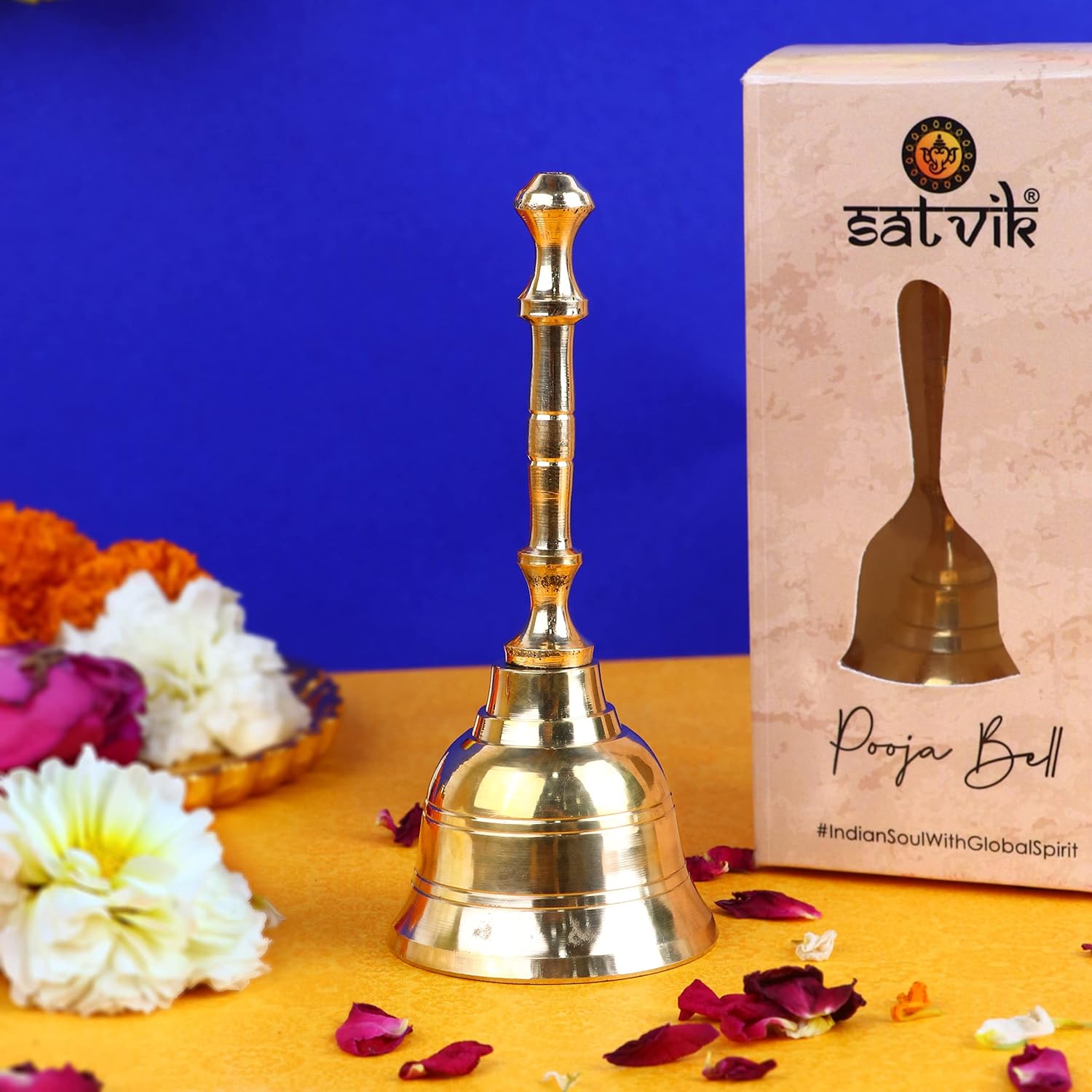 SATVIK – Campana Puja de latón indio religioso diwali, festivo, diario, Pooja, hogar, templo mandir, oficina, Ghanti, escuela, recepción, boda,