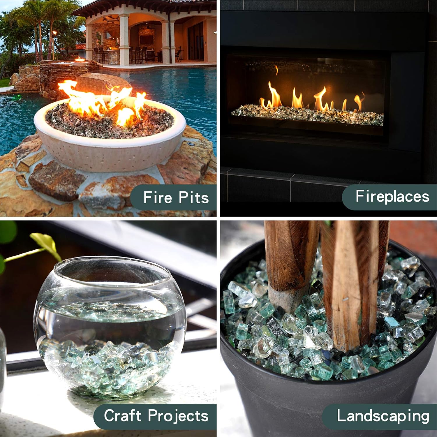 Mr. Fireglass – 10 libras de piedras de fuego reflectantes mezcladas para chimenea hogueras y paisajismo, piedras de  pulgada muy brillantes de