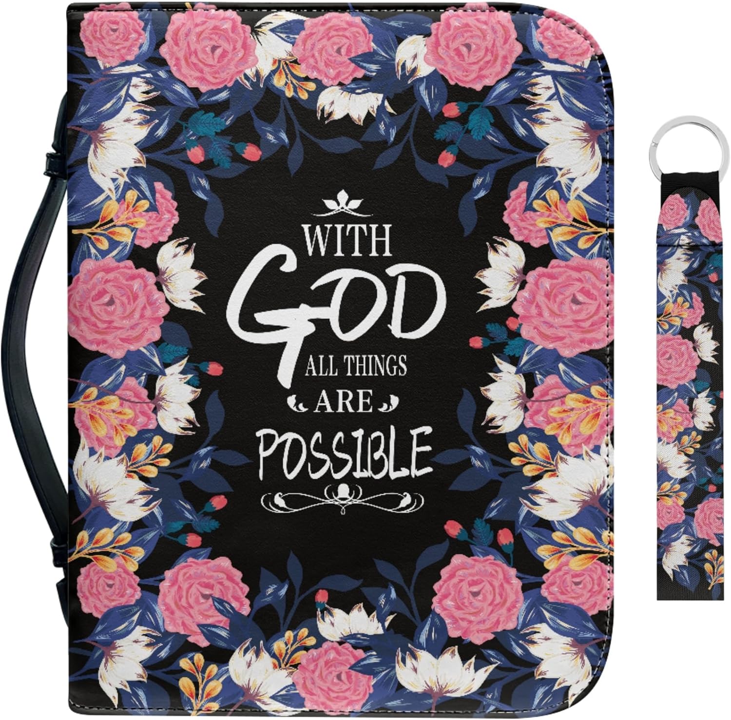 Fundas de Biblia de flores para mujeres, funda de Biblia extra grande con estampado de versículos para niñas y hombres con asa con cremallera y
