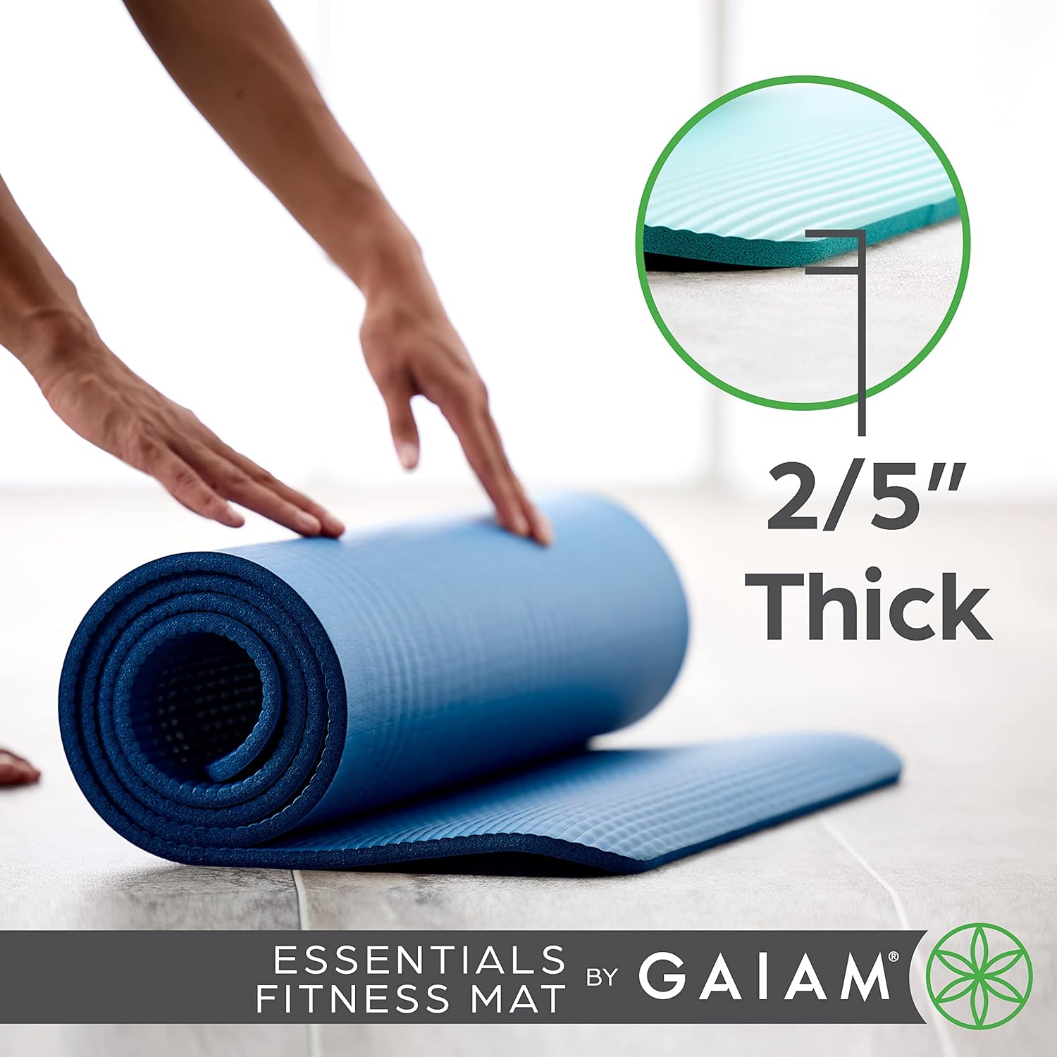 Gaiam Essentials Tapete de yoga grueso para acondicionamiento físico y ejercicio, con correa de transporte fácil de ajustar, 72 pulgadas de largo x