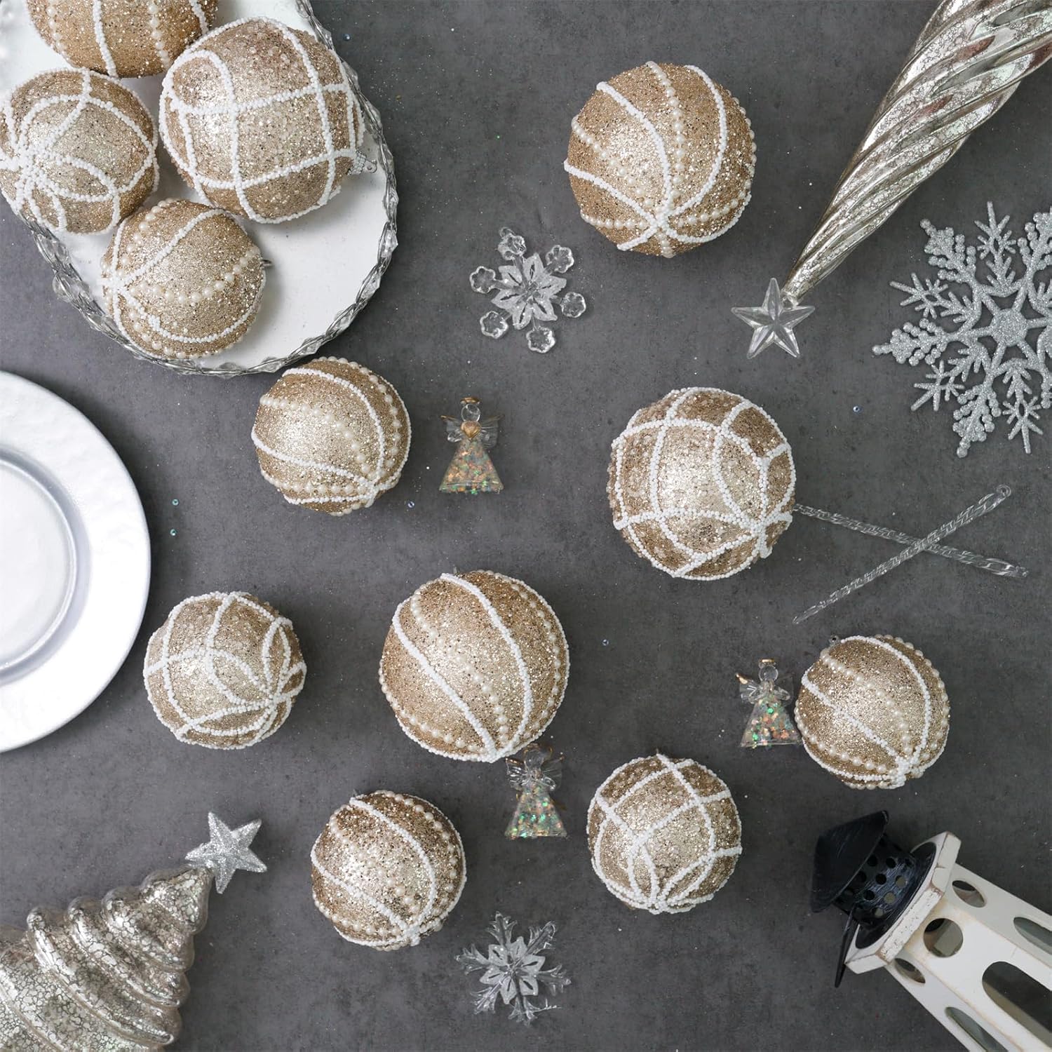 6 adornos de bola de Navidad con purpurina, bolas de Navidad inastillables, adornos de plástico champán de Navidad, bolas colgantes para decoración