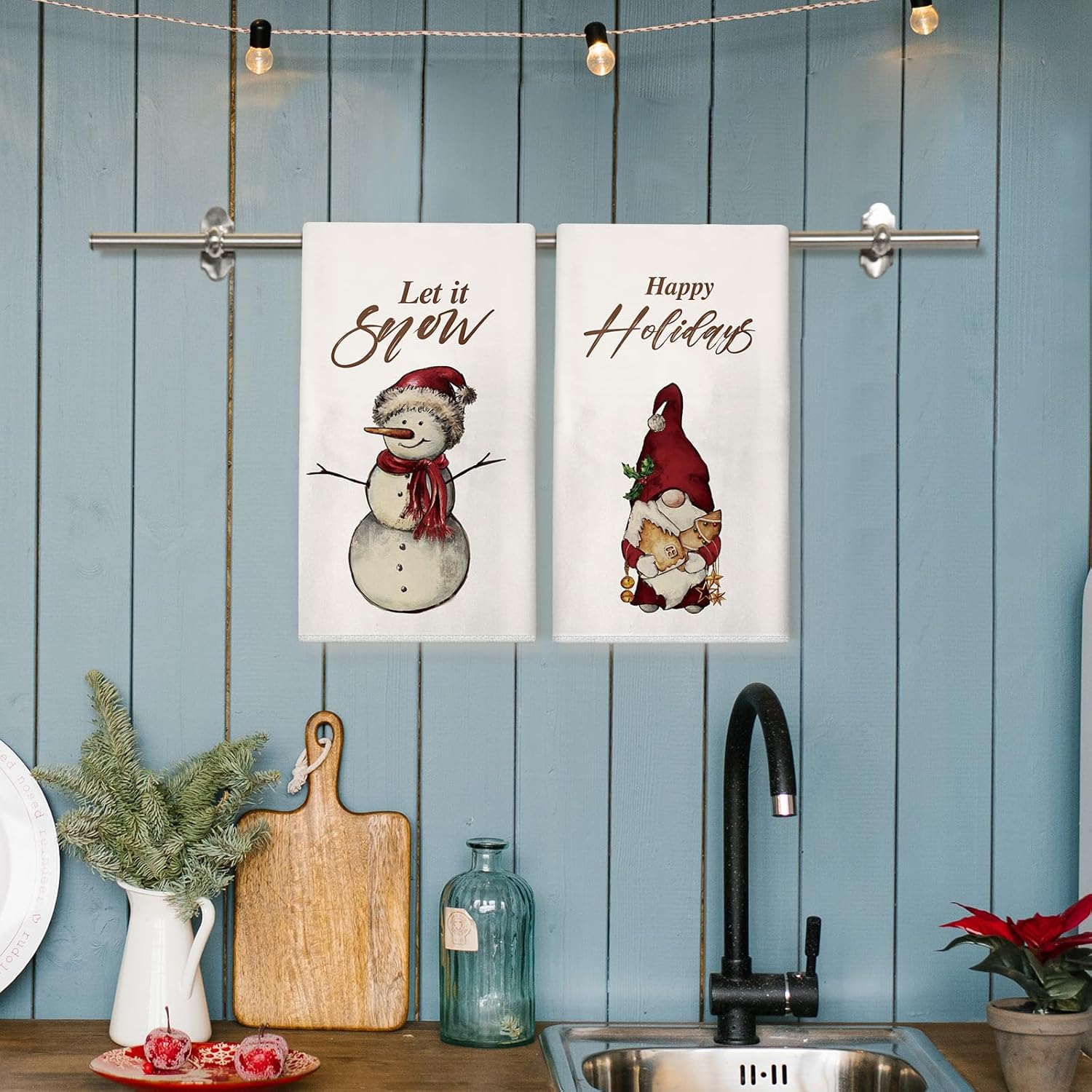 Norme 4 paños de cocina de Navidad, paños de cocina de Navidad, paños de cocina decorativos de invierno, muñeco de nieve, camión, Papá Noel, toallas