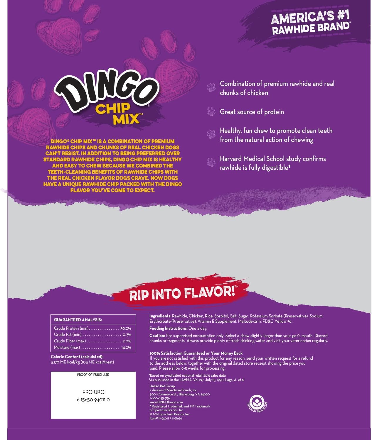 Dingo Chip Mix de 16 onzas, cuero crudo para perros, hecho con pollo real