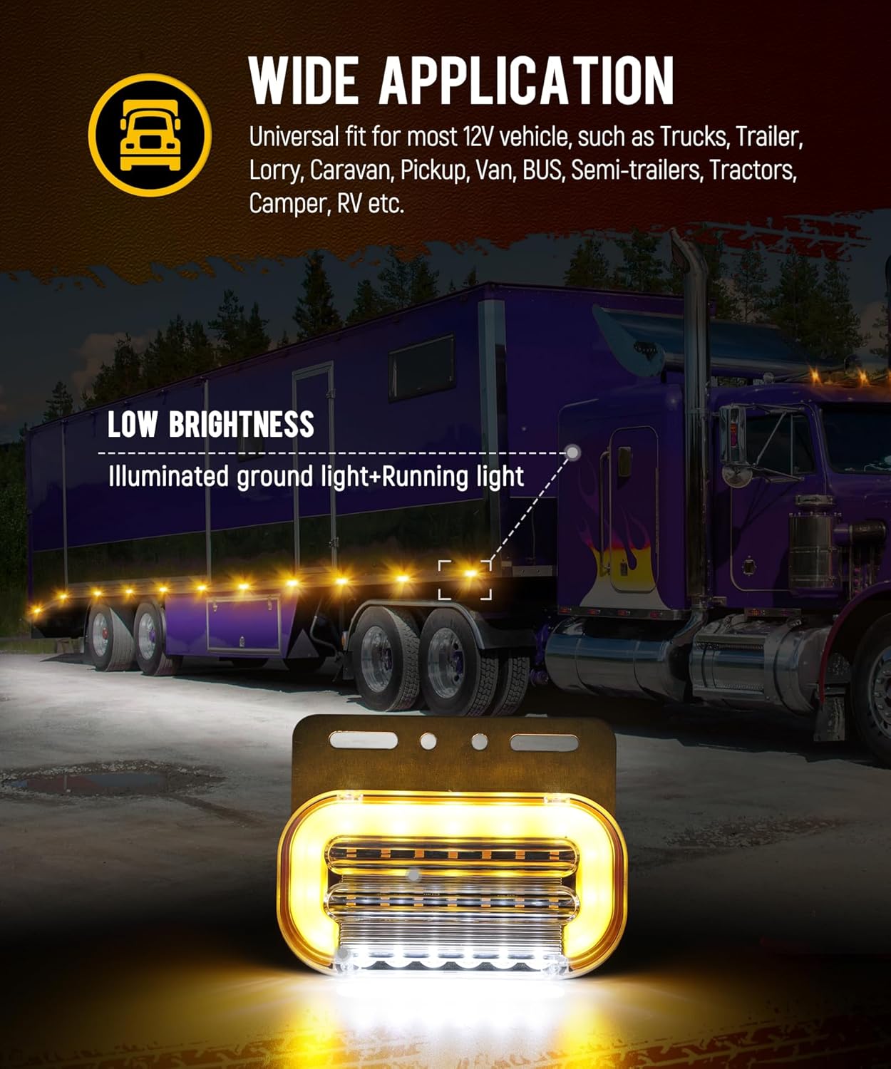Partsam 4 luces ámbar de 25 LED para marcador lateral de camión con soporte de placa de aluminio, luces direccionales de camión con luz de tierra