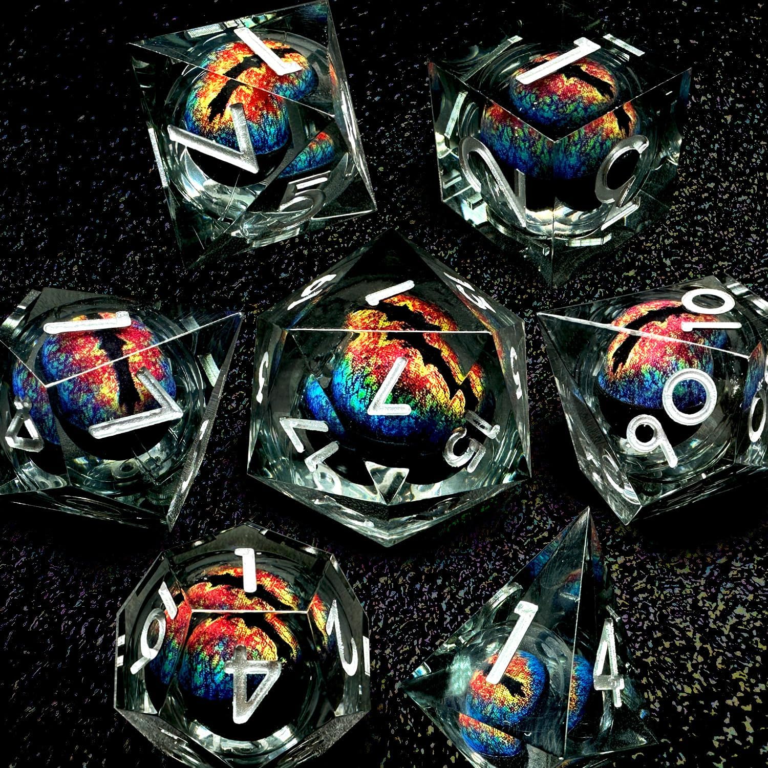 HAOMEJA D&D – Juego de dados de resina de ojo de dragón DND, 7 piezas de dados de resina de borde afilado con bolsa de ojo de dragón, dados