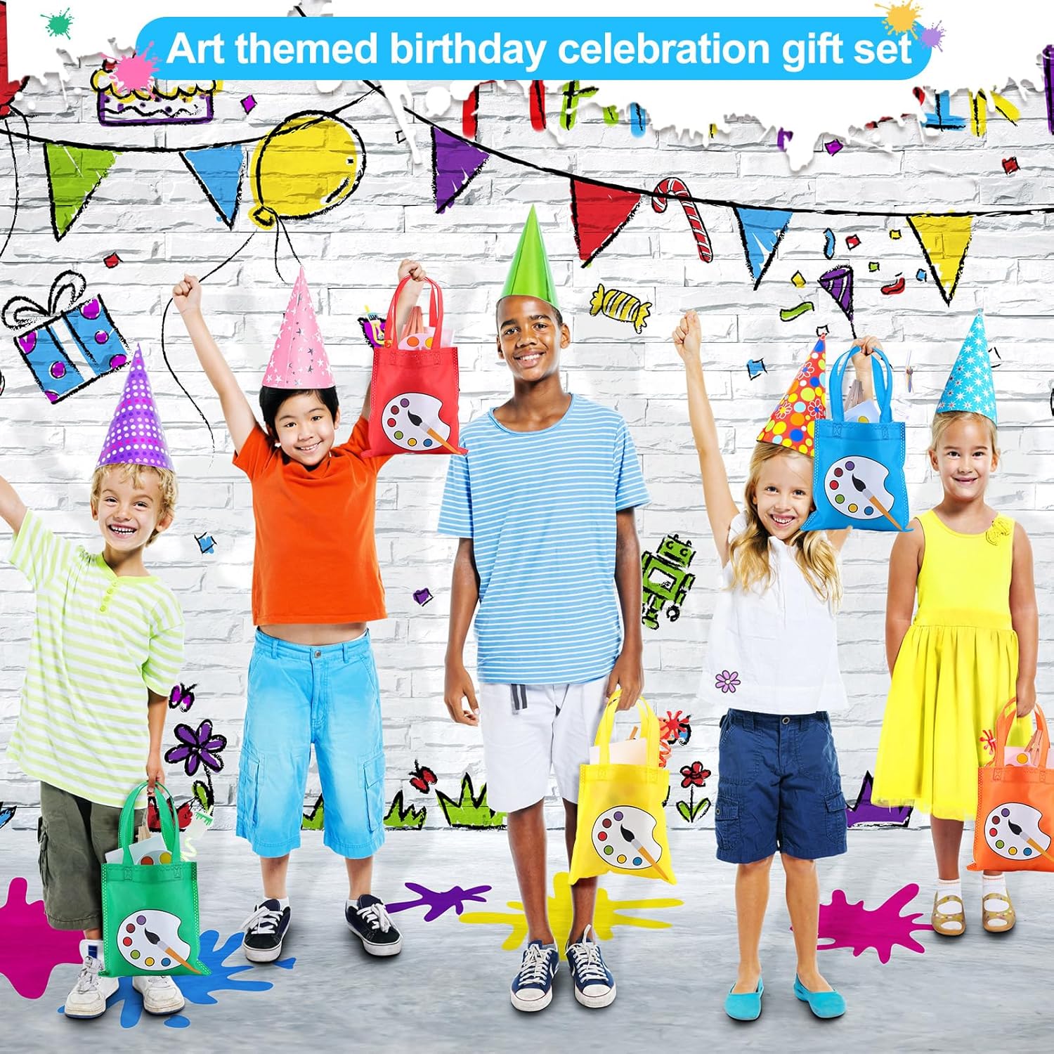 Zhanmai Pintura para fiestas de niños pequeños, pintura artística, lienzo, acuarela, pintura artística, pajitas, llavero, bolsas temporales de