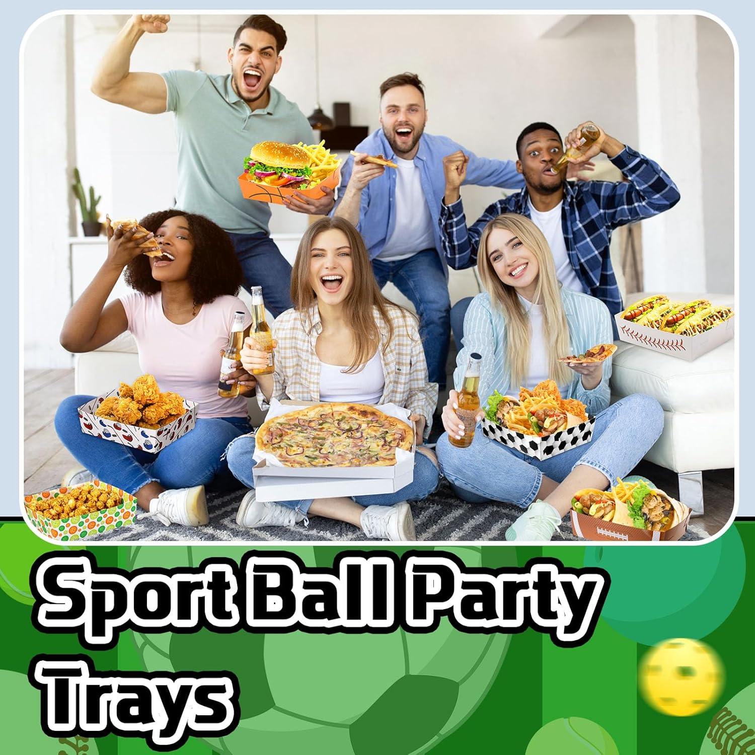 Paquete de 36 bandejas deportivas para fiestas de 5 libras, bandejas de comida de fútbol para nachos, botes de papel grandes, bandeja desechable