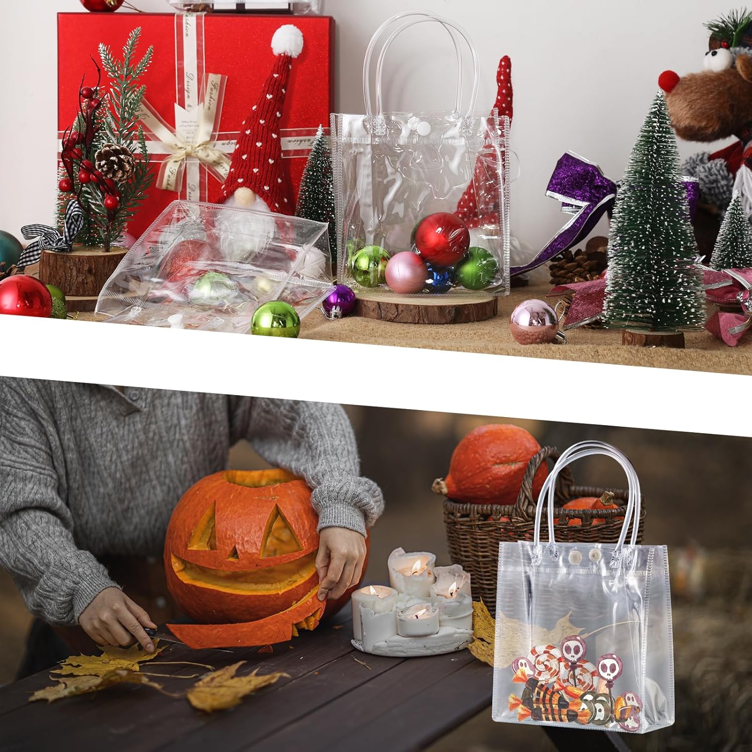 25 bolsas de regalo transparentes con asa, bolsa de plástico reutilizable para regalo, pequeñas bolsas transparentes de PVC para regalos, compras,