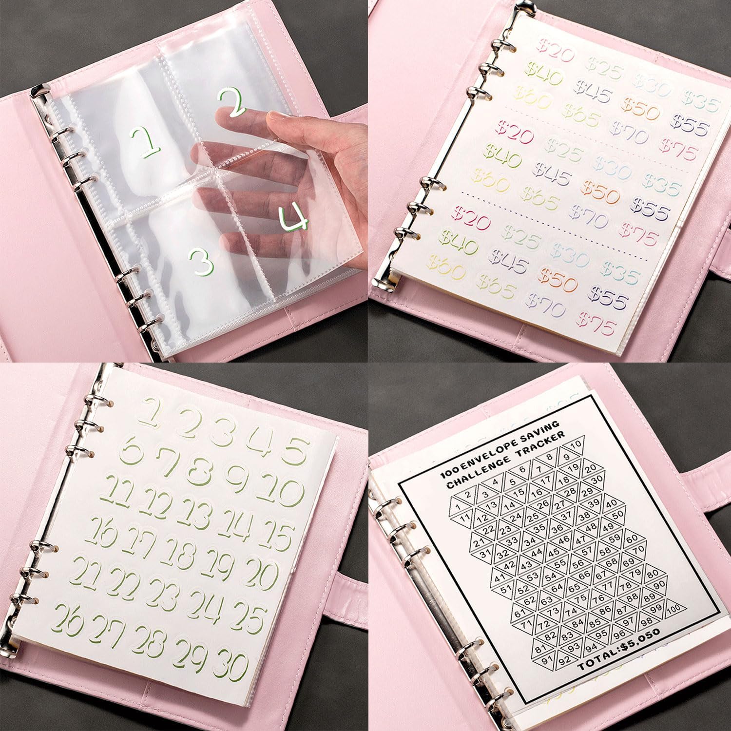 Carpeta de desafío de 100 sobres carpeta de presupuesto A5 para ahorrar dinero con sobres de efectivo, carpeta de ahorro de dinero, libro de