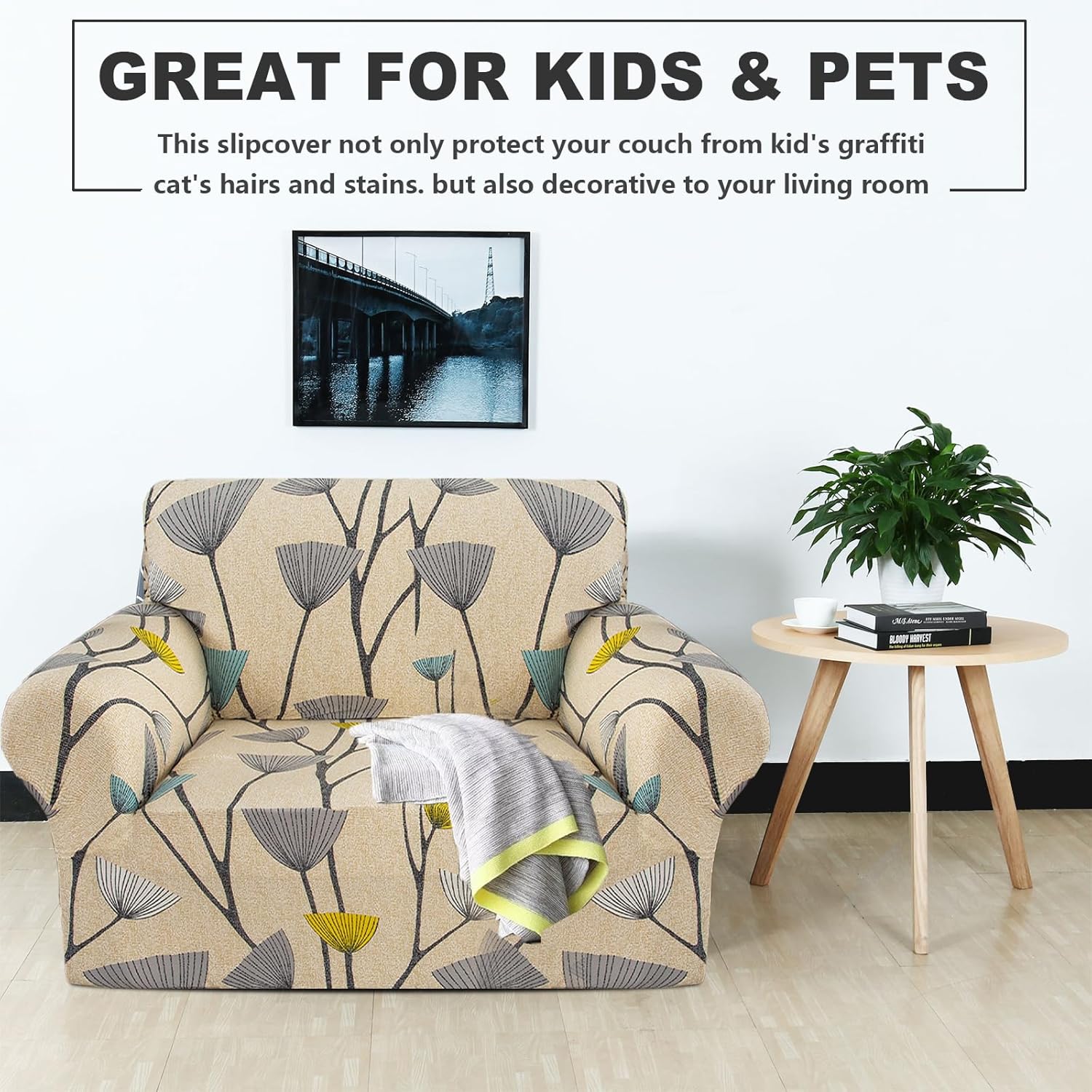 Miaotto Funda elástica para sofá de 1 pieza, funda para sofá de 2 cojines, apta para mascotas y perros, con 2 fundas de almohada, protector de