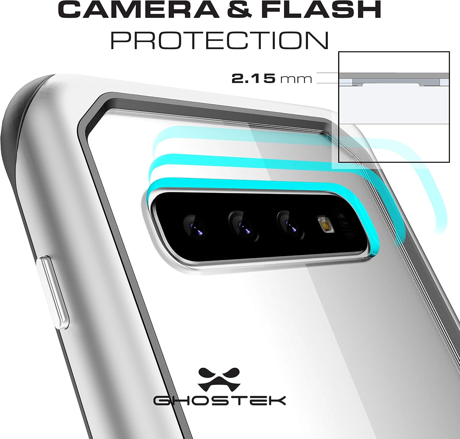 Ghostek Atomic – Funda delgada para Galaxy S10 transparente con parachoques de metal espacial, protección súper resistente, diseño de grado militar