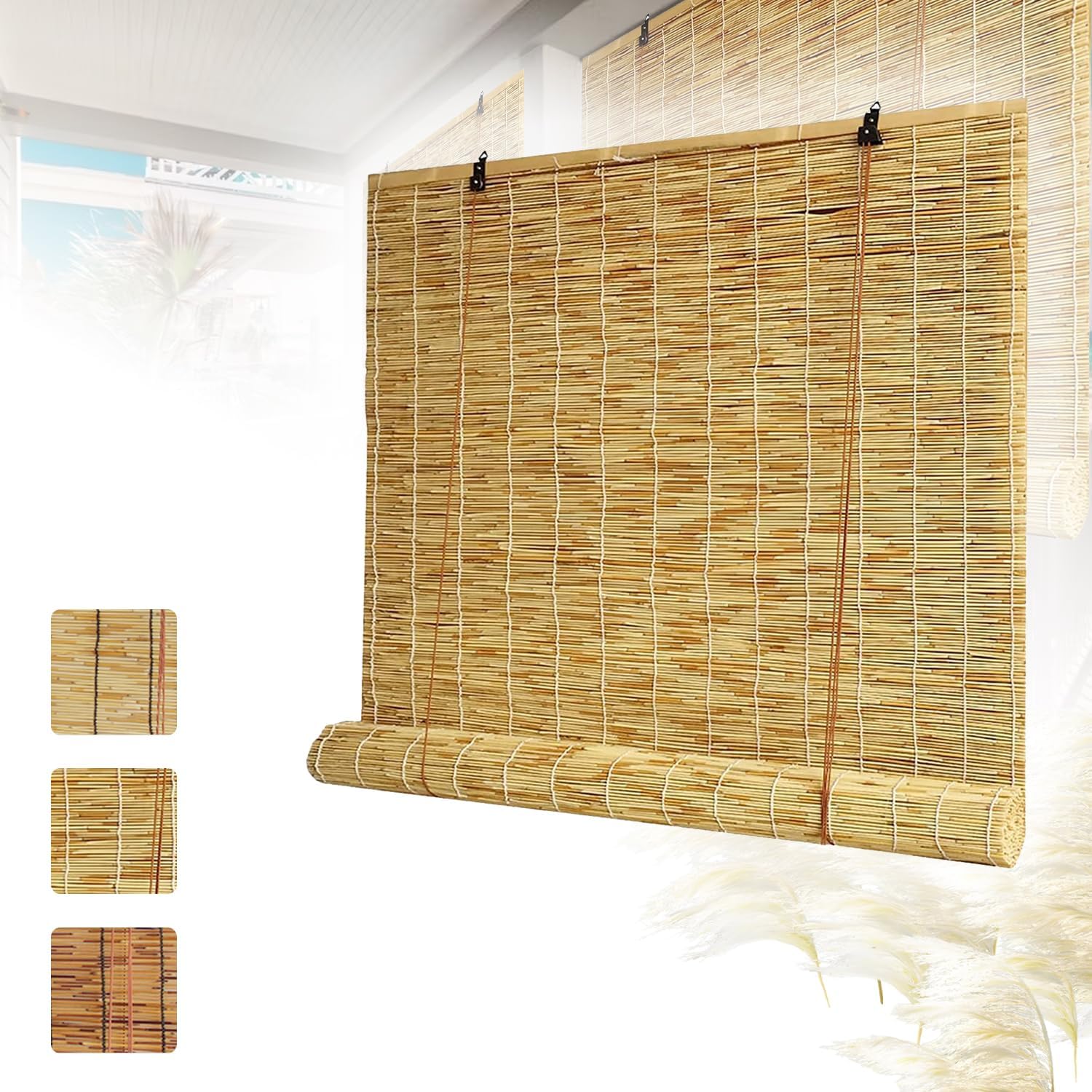 Lsjoaw Cortina enrollable para exteriores, 20 x 40 pulgadas, cortina enrollable con elevador para patio, porche, patio, glorieta, balcón, exterior,