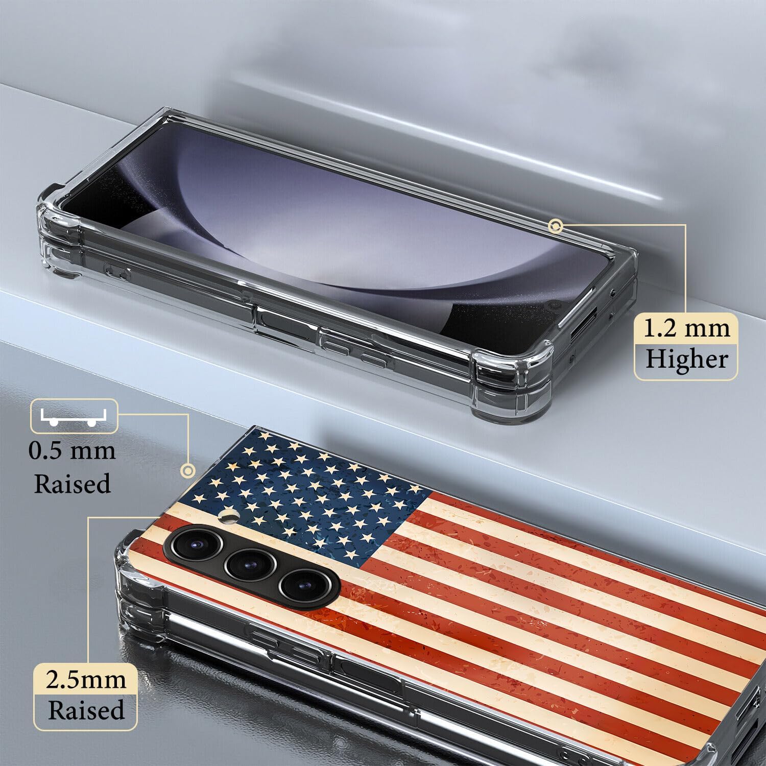 Funda para Galaxy Z Fold 5, protección retro de la bandera estadounidense a prueba de golpes, carcasa protectora de cuerpo completo de TPU