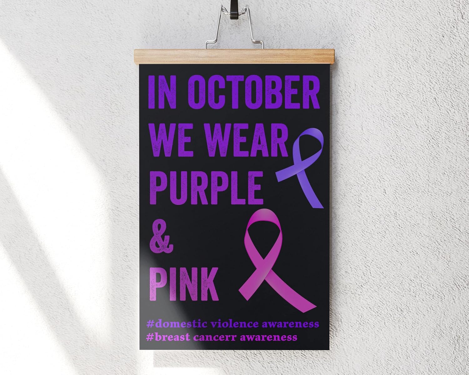 In October We Wear Purple and Pink Domestic Violence Art Print – Arte de pared para concientización sobre violencia doméstica, cinta morada,