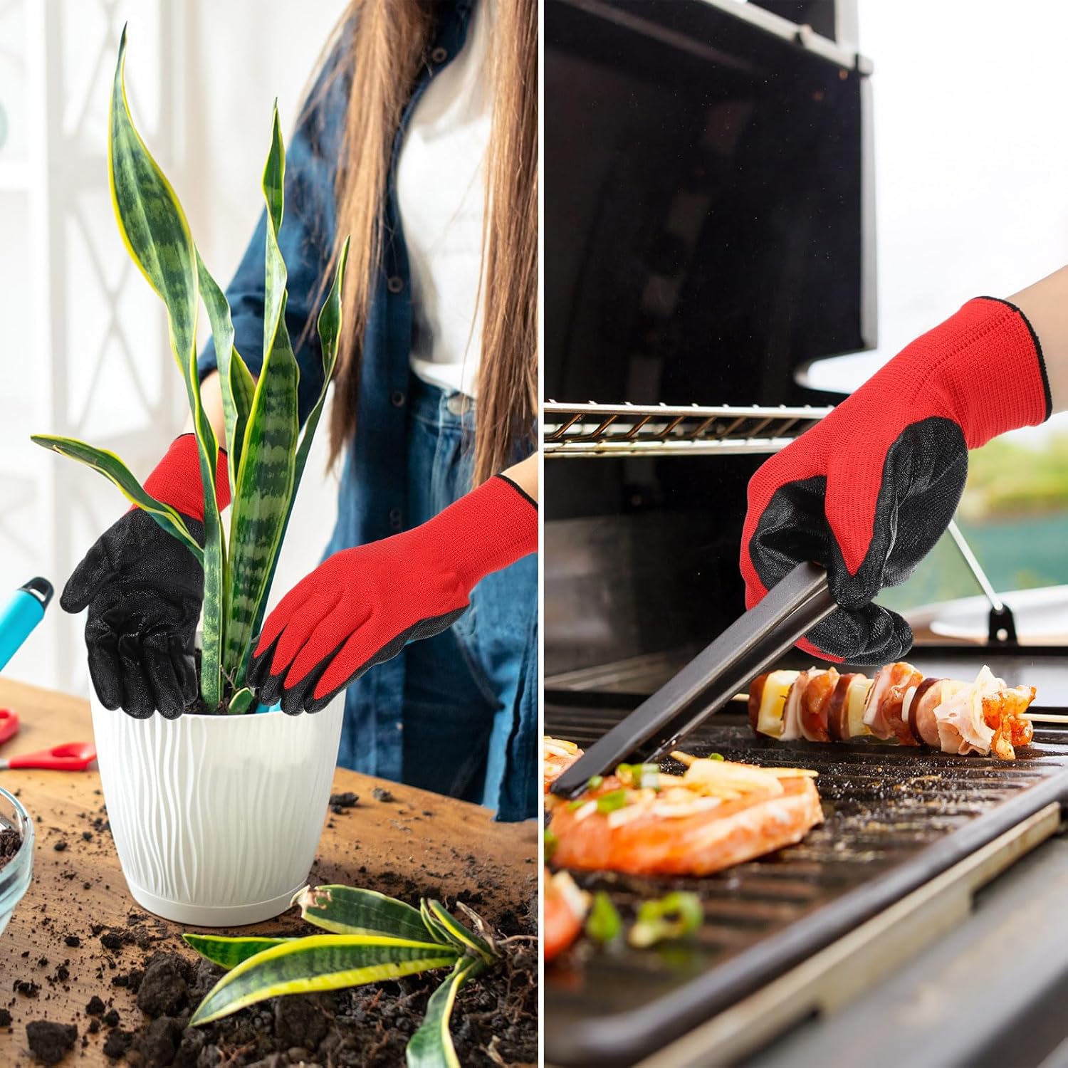 Sintuff 120 pares de guantes de jardinería para mujeres y hombres, guantes de jardín antideslizantes con revestimiento de goma transpirable a granel