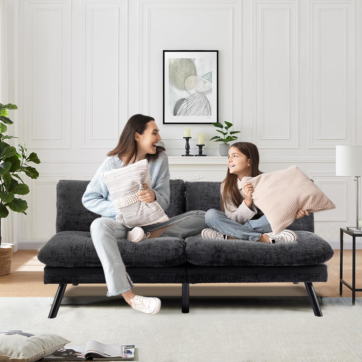 Sofá cama futón, sofá cama convertible de espuma viscoelástica, sofá biplaza pequeño con respaldo dividido para sala de estar, moderno asiento de