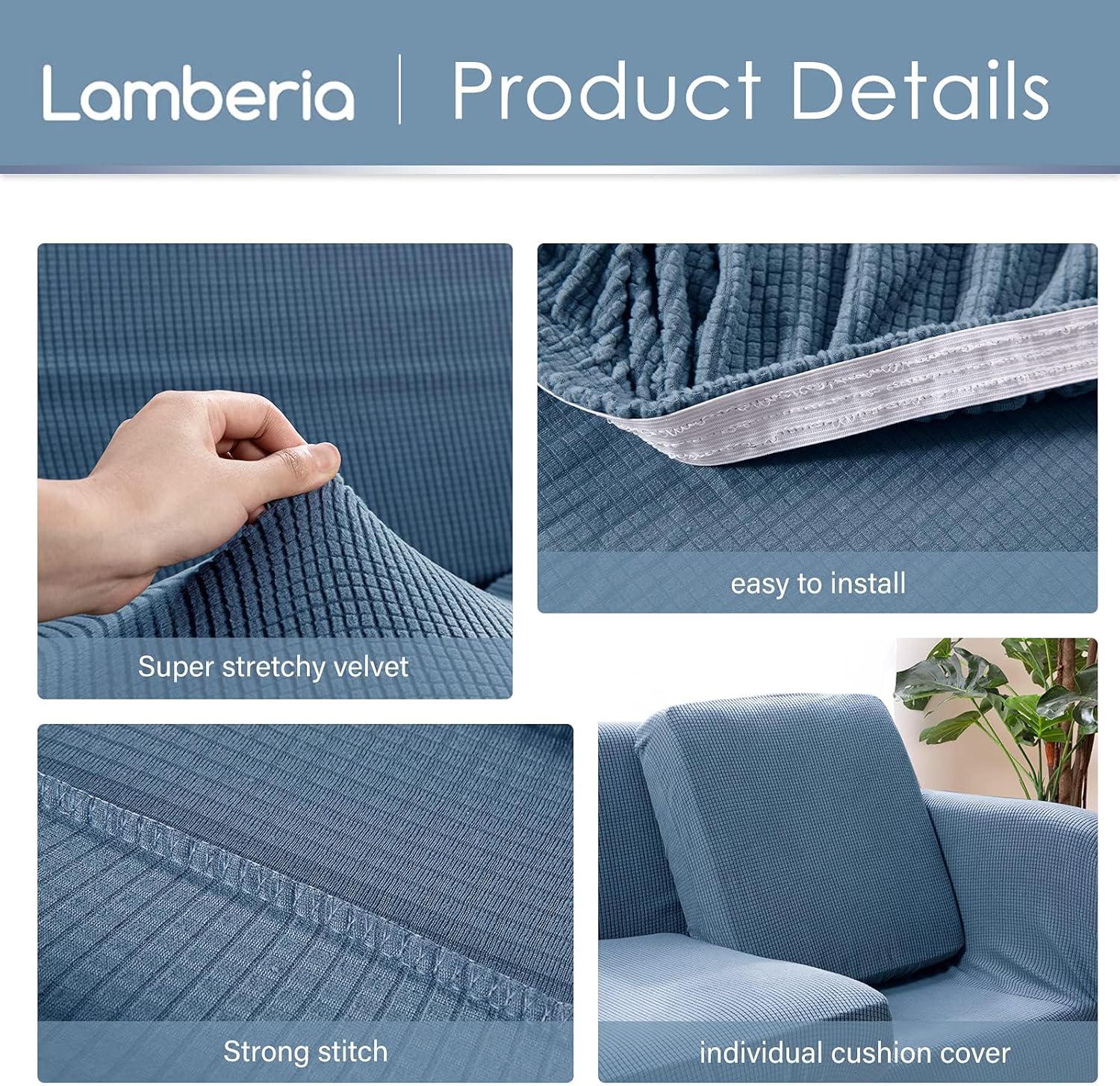 Lamberia Funda de sofá de alta elasticidad para sofá de 2 cojines, funda de sofá biplaza de 3 piezas, gruesa y lavable, funda de sofá jacquard de