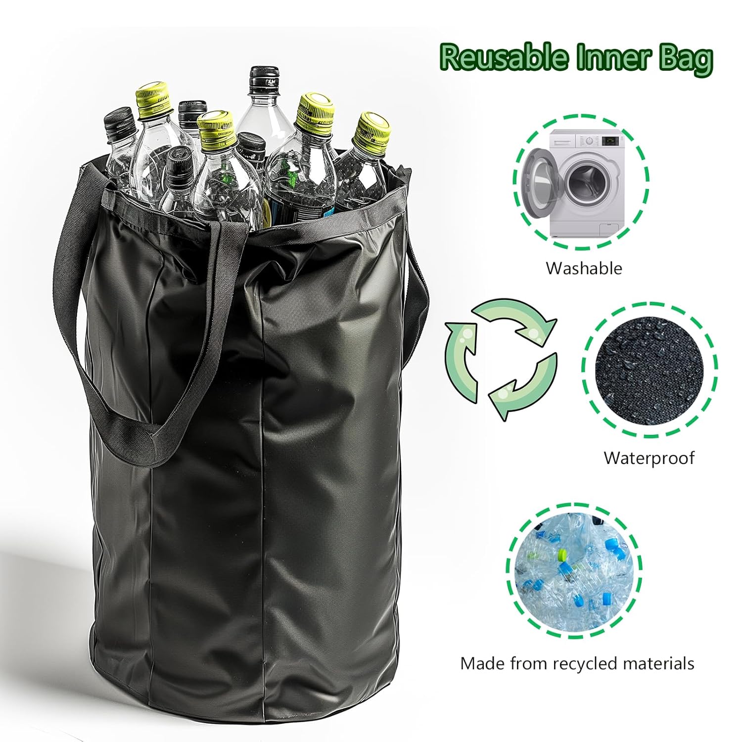 Pakusane Papelera de reciclaje para interiores, grande de 26 galones, 100 litros, con bolsa interior reutilizable, botella de plástico para residuos