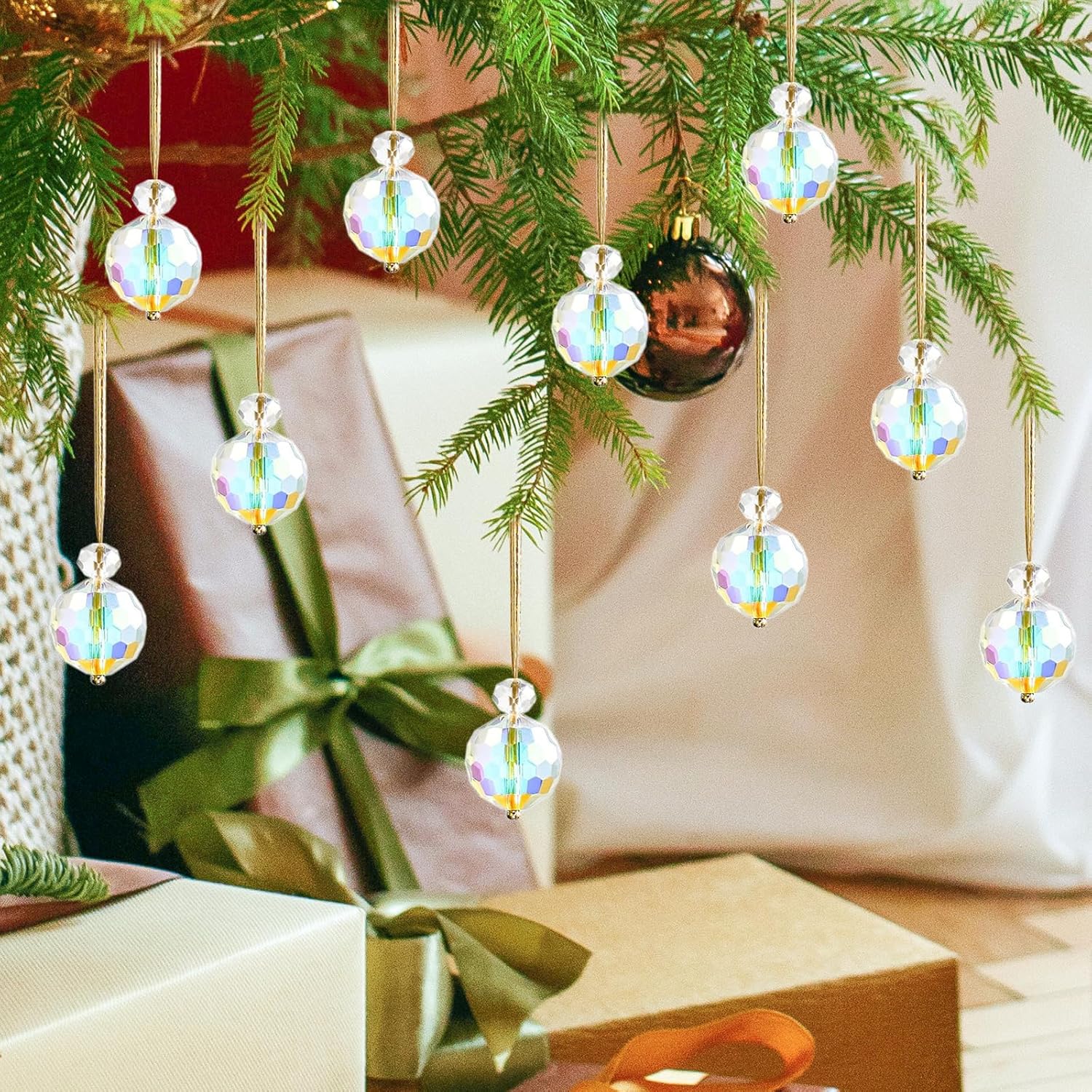 12 esferas navideñas de cristal de 1.18 pulgadas, mini bolas de prisma coloridas, adornos de árbol de Navidad, adorno colgante para boda, fiesta,