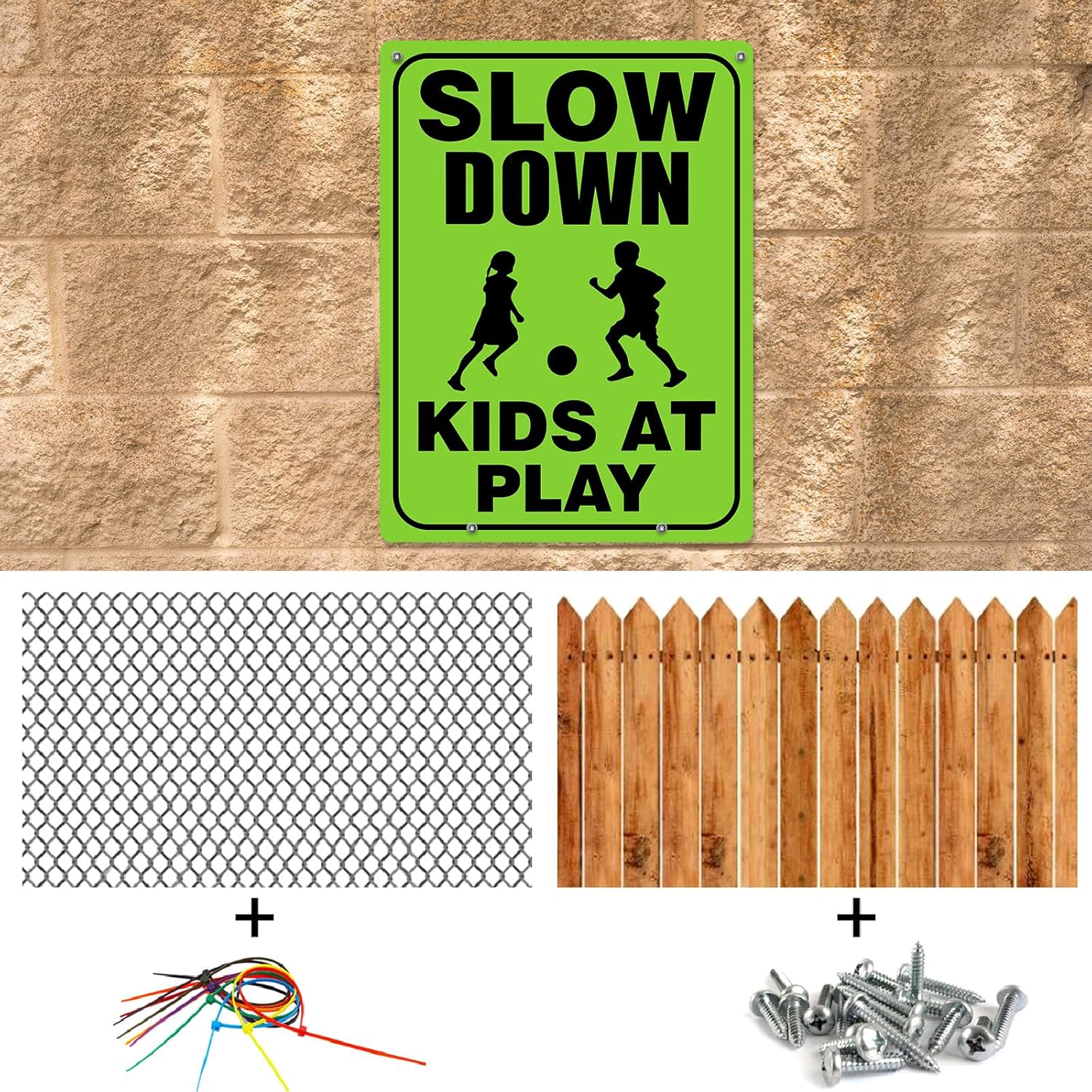 Zonon 4 letreros de seguridad para niños en juego con alambre de metal con estacas en H de precaución para niños en el juego, letreros reflectantes