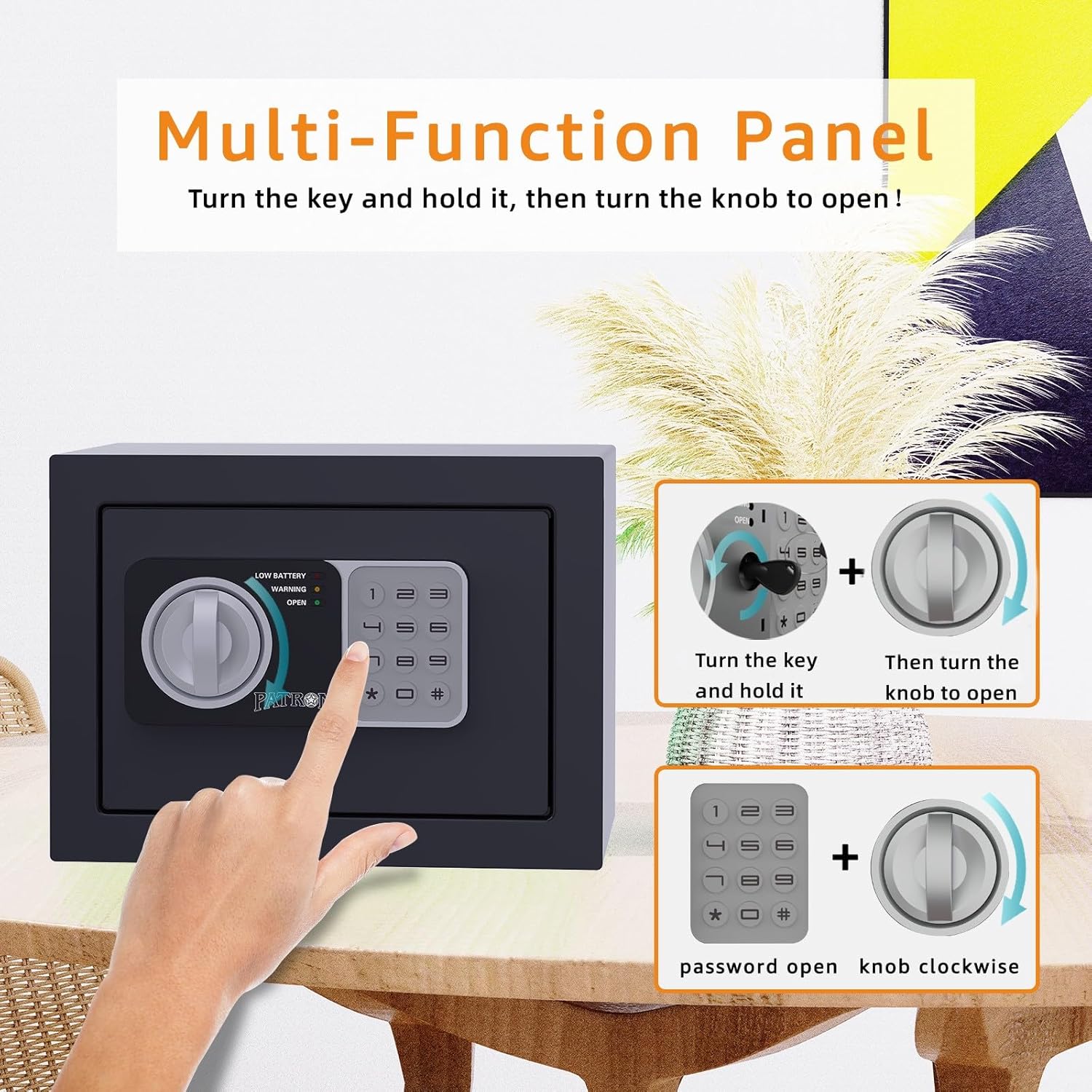 17NEF-FP PATRON Safe Box – Caja fuerte ignífuga para documentos del hogar, mini caja fuerte para dinero, cajas fuertes para monedas con código, caja