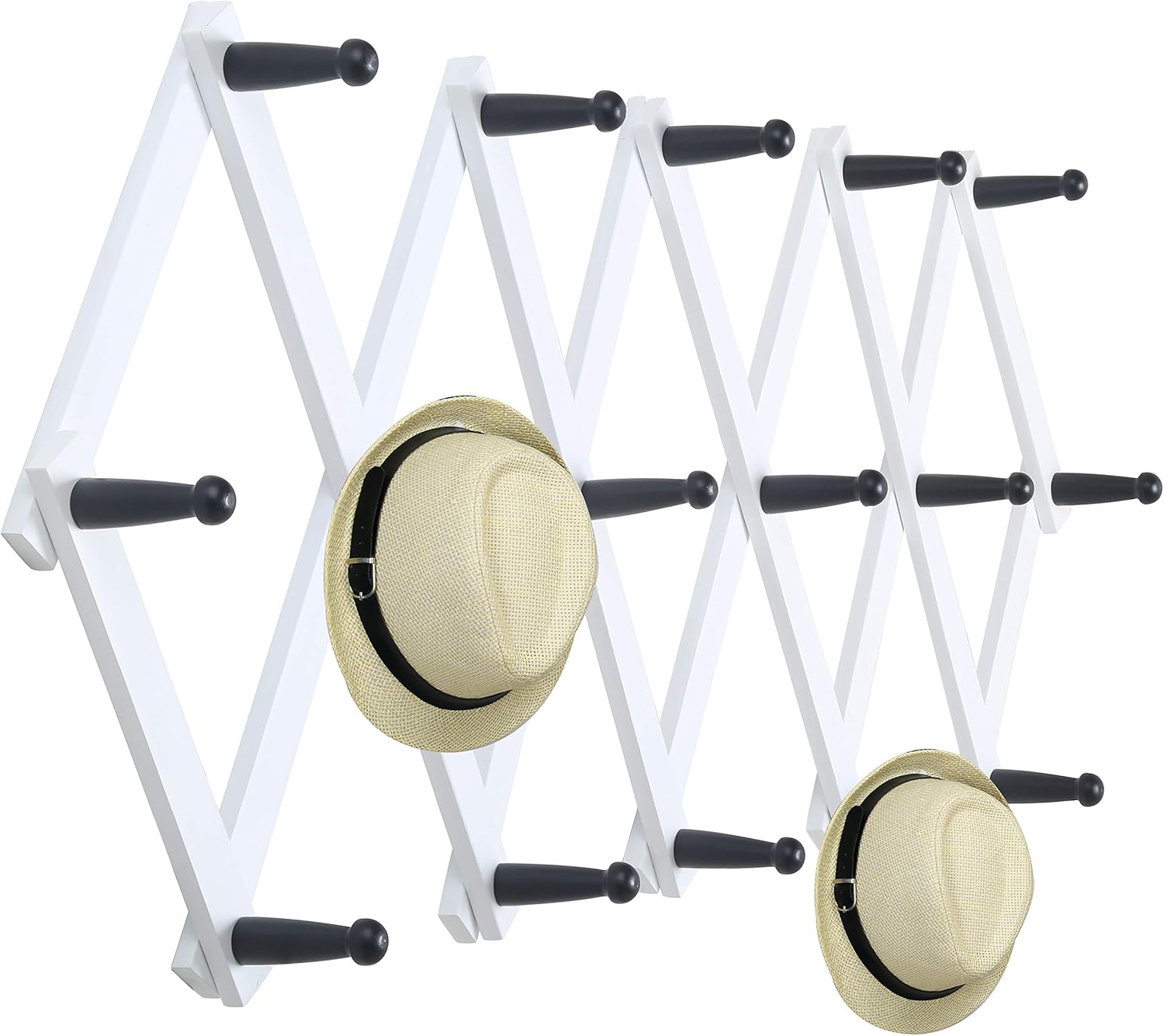 WEBI Perchero de pared de acordeón, perchero de madera expandible montado en la pared, perchero de acordeón para sombreros, gorras, 16 ganchos de