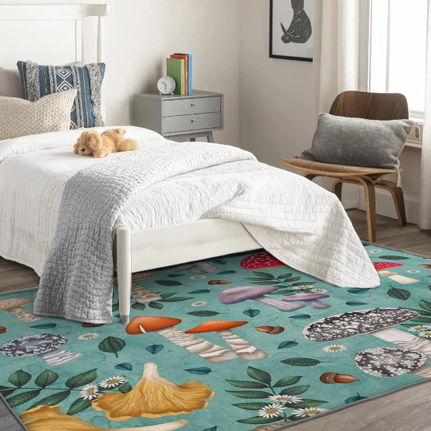 Alfombra de hongos de 2 x 3 pies, alfombra botánica de hongos para entrada, sala de estar, dormitorio, alfombra de guardería, decoración de