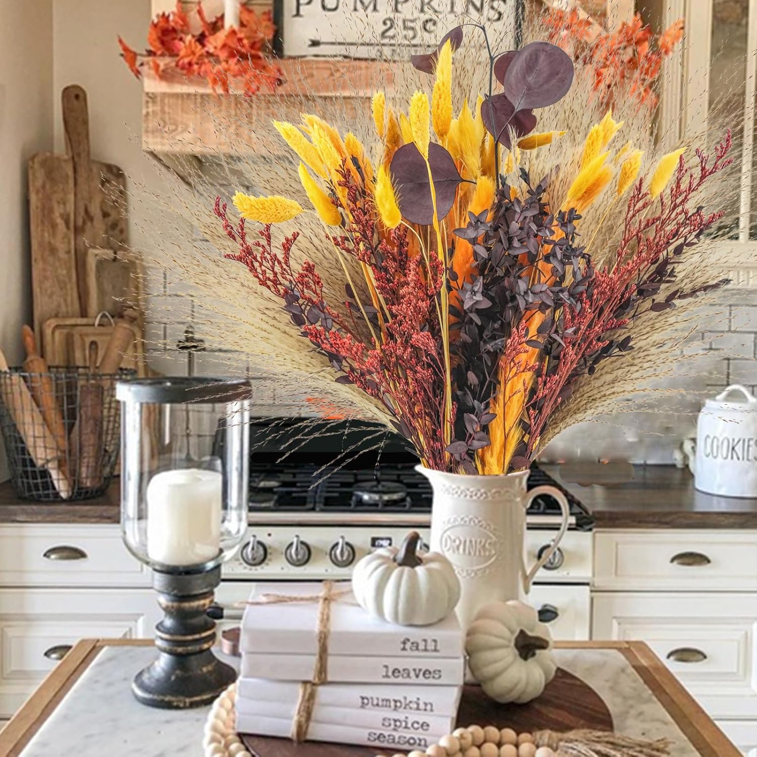 Ramos de hierba de pampa seca en otoño, colas de conejo naranja natural, flores secas de otoño para jarrones, otoño, bohemio, hogar, boda, arreglo