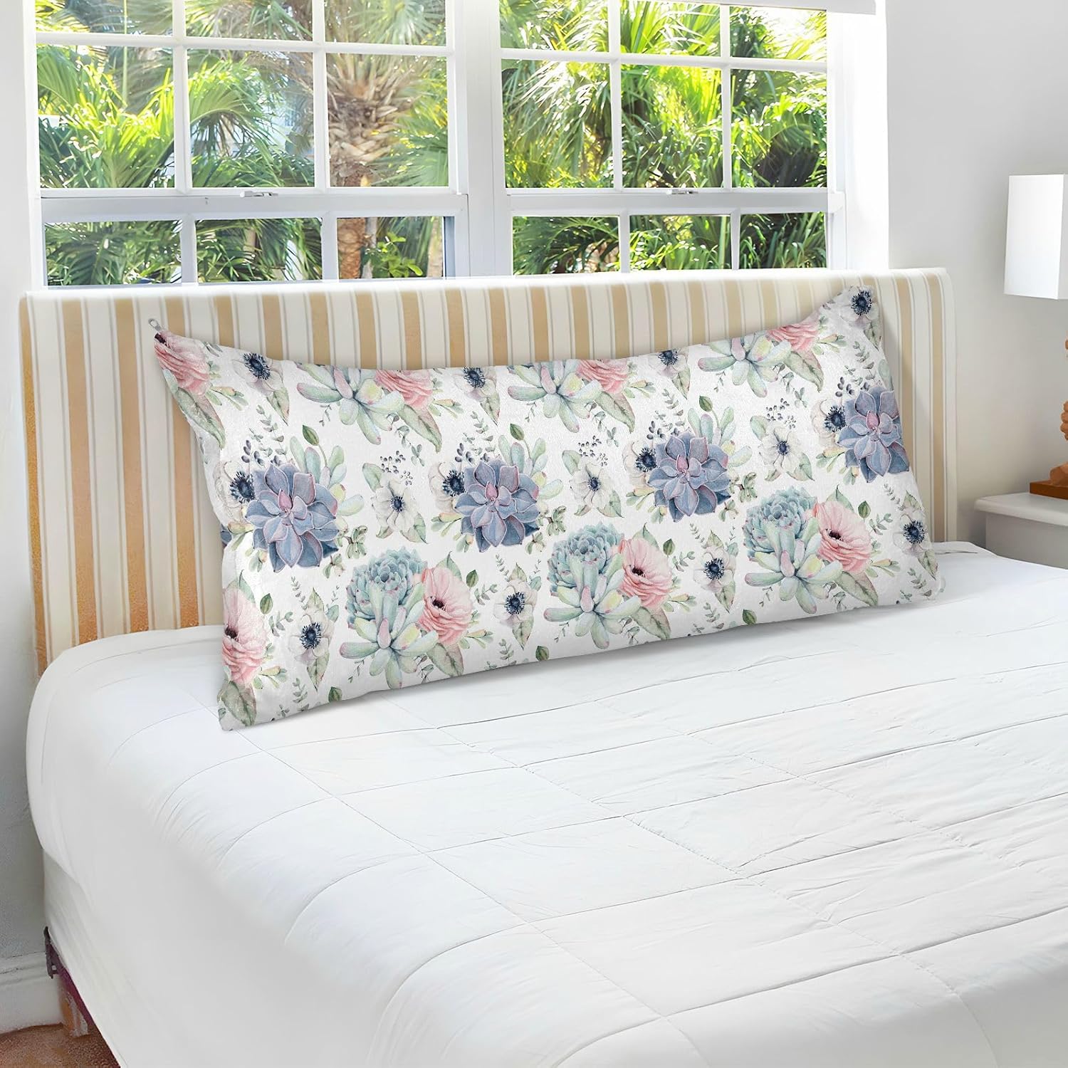 Funda de almohada corporal de rosas suculentas, súper suave, funda de almohada de terciopelo con cremallera para dormitorio, sofá, hogar, sofá,