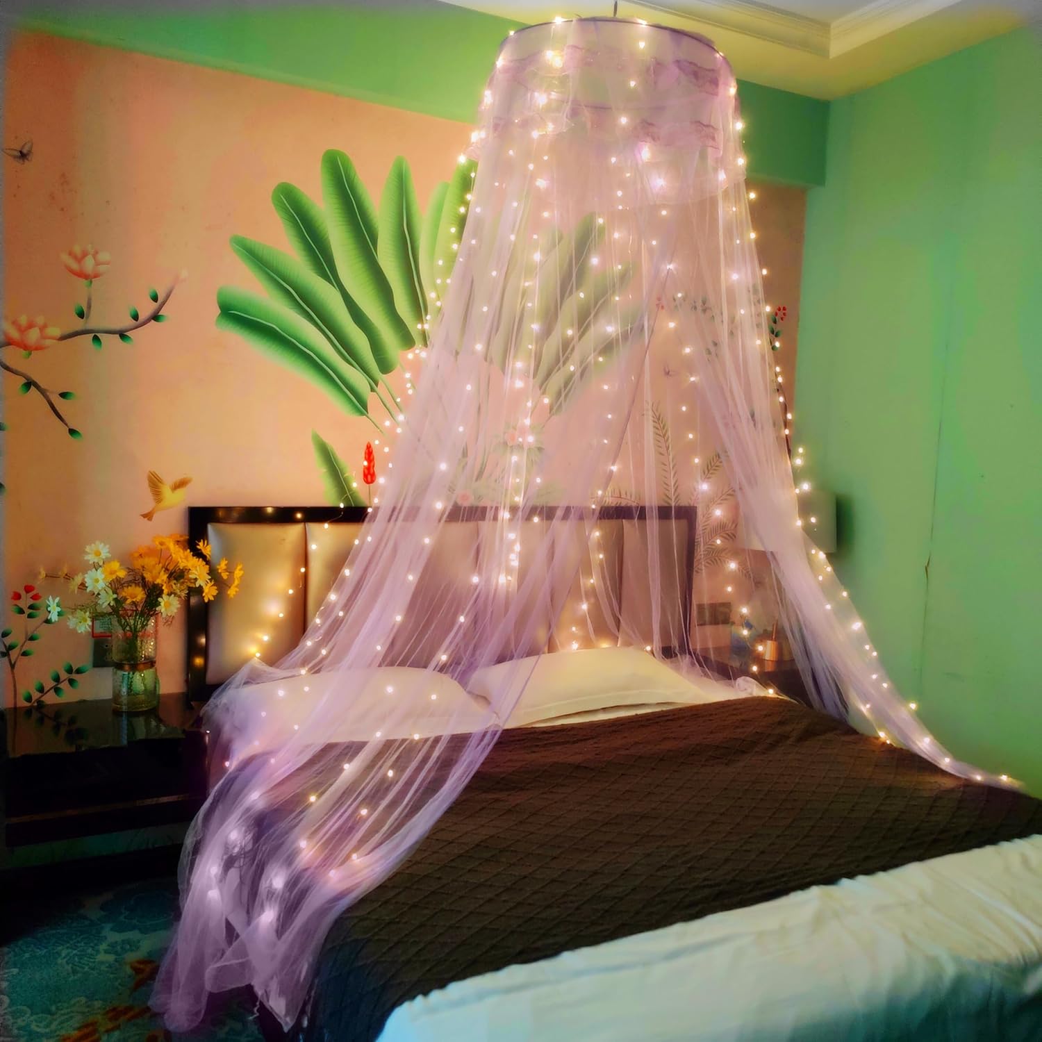 Eimilaly Mosquitera de encaje, toldo de cama de princesa para decoración de habitación de niñas, moradopuerta individual
