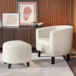 BELLEZE Lydia – Silla decorativa con otomana, silla de sala de estar con respaldo curvo, elegante juego de silla de club y reposapiés, silla de BELLEZE Lydia – Silla decorativa con otomana, silla de sala de estar con respaldo curvo, elegante juego de silla de club y reposapiés, silla de