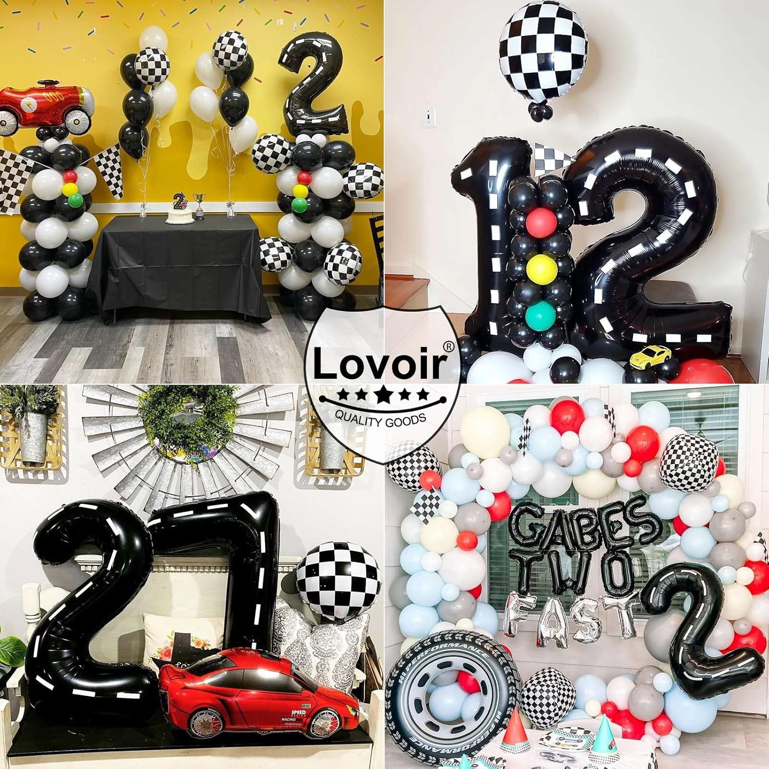Globo negro número 2 de 40 pulgadas, globos de helio de tereftalato de polietileno de gran tamaño para niños, 2 auto de carreras, camión monstruo,