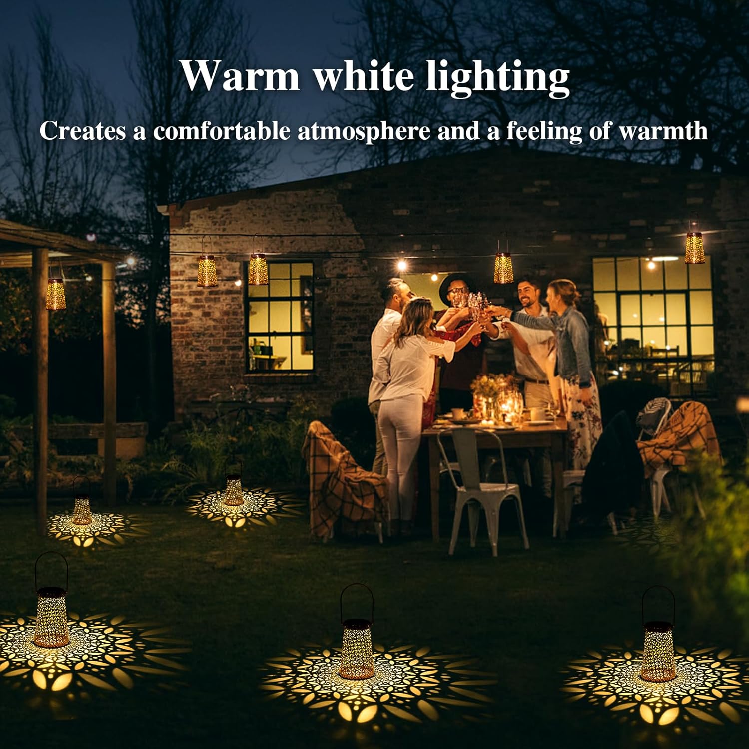 ELUTENG Faroles solares para exteriores, paquete de 2 luces solares colgantes Ip44, impermeables, faroles solares para jardín, decoración de metal,