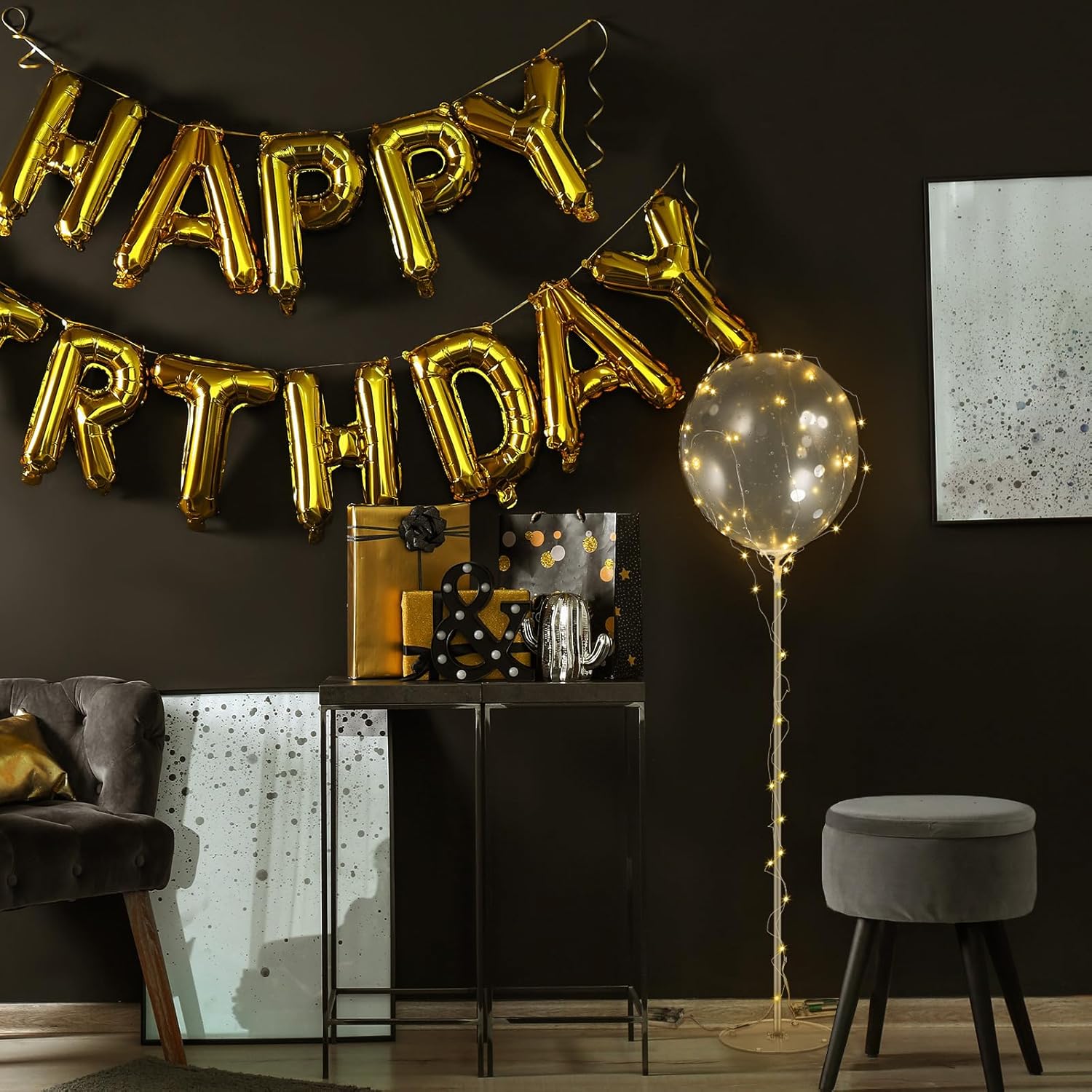 Juego de 30 juegos de soporte para globos y centros de mesa de luces LED que incluyen 30 tiras de luces y 30 palos de globo con base para globos