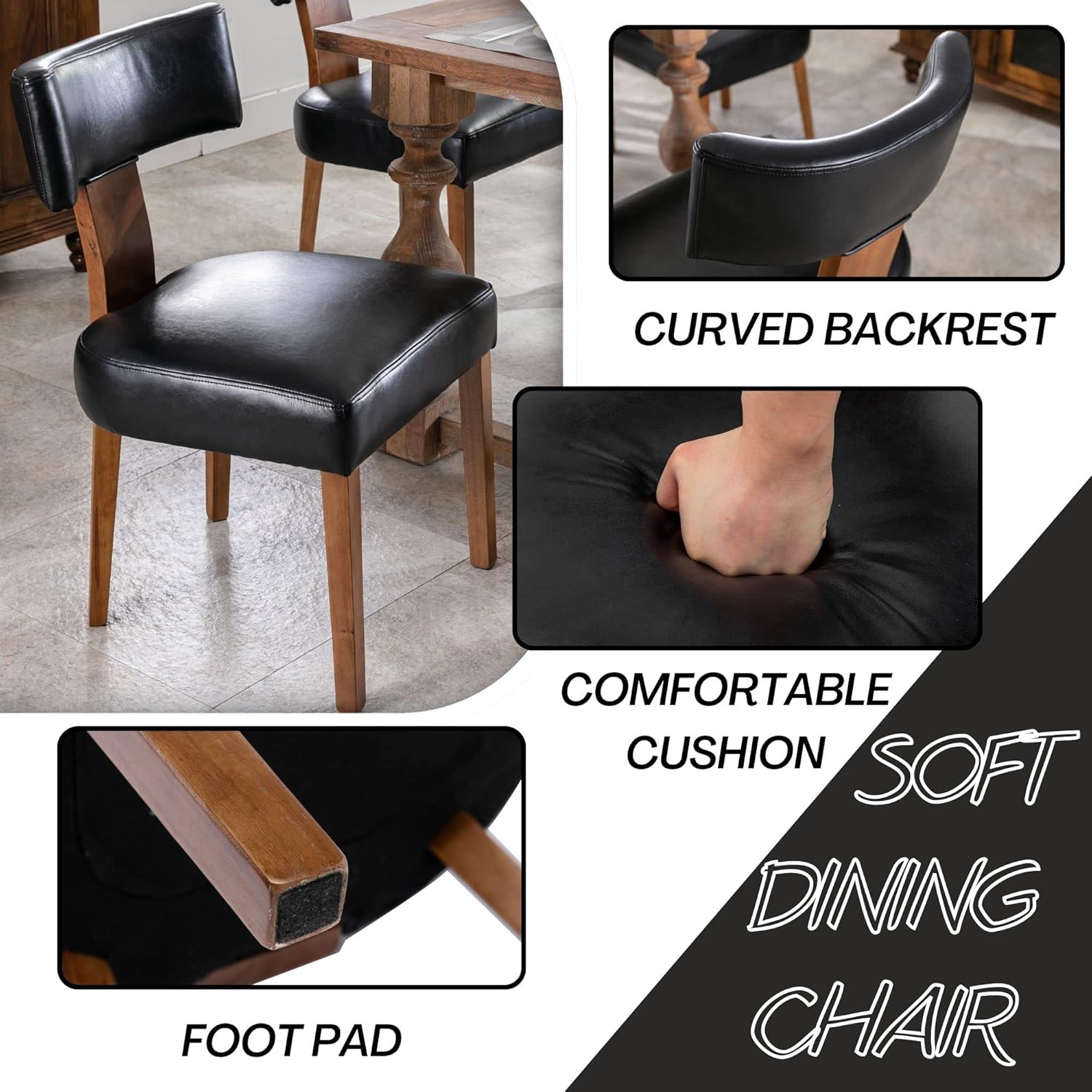 BESTANO Juego de 2 sillas de comedor modernas, cómodas sillas laterales tapizadas con patas de madera, sillas de comedor de piel sintética con
