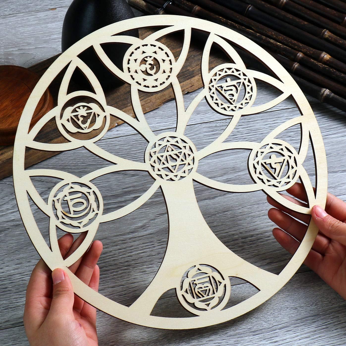 Simurg Árbol de la vida – Decoración de pared de madera (árbol de la vida, 7 chakras, 11.5 pulgadas)