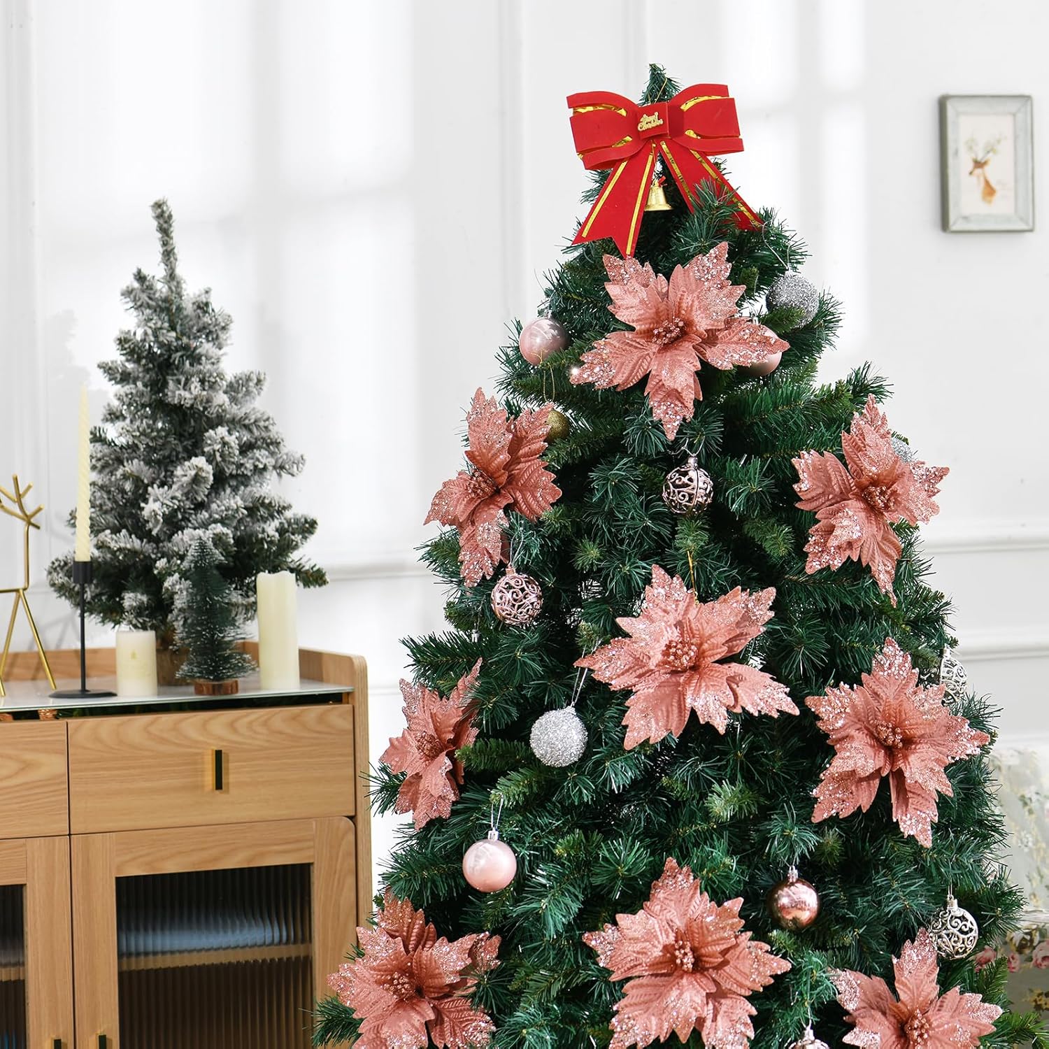 YSZL Juego de 10 palitos de flores artificiales de Navidad grandes con purpurina para decoración del árbol de Navidad, guirnalda de corona de Año