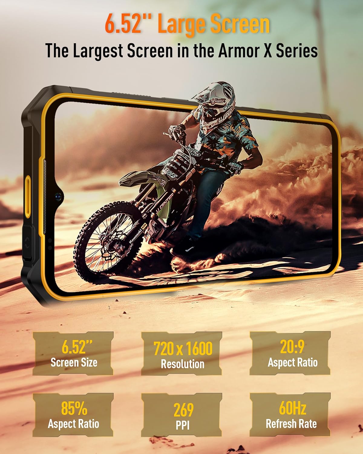 Ulefone Armor X13 – Teléfono inteligente resistente, cámara de visión nocturna de 50 MP+24 MP, octa-core 12 GB RAM 64 GB ROM, pantalla de 6.52