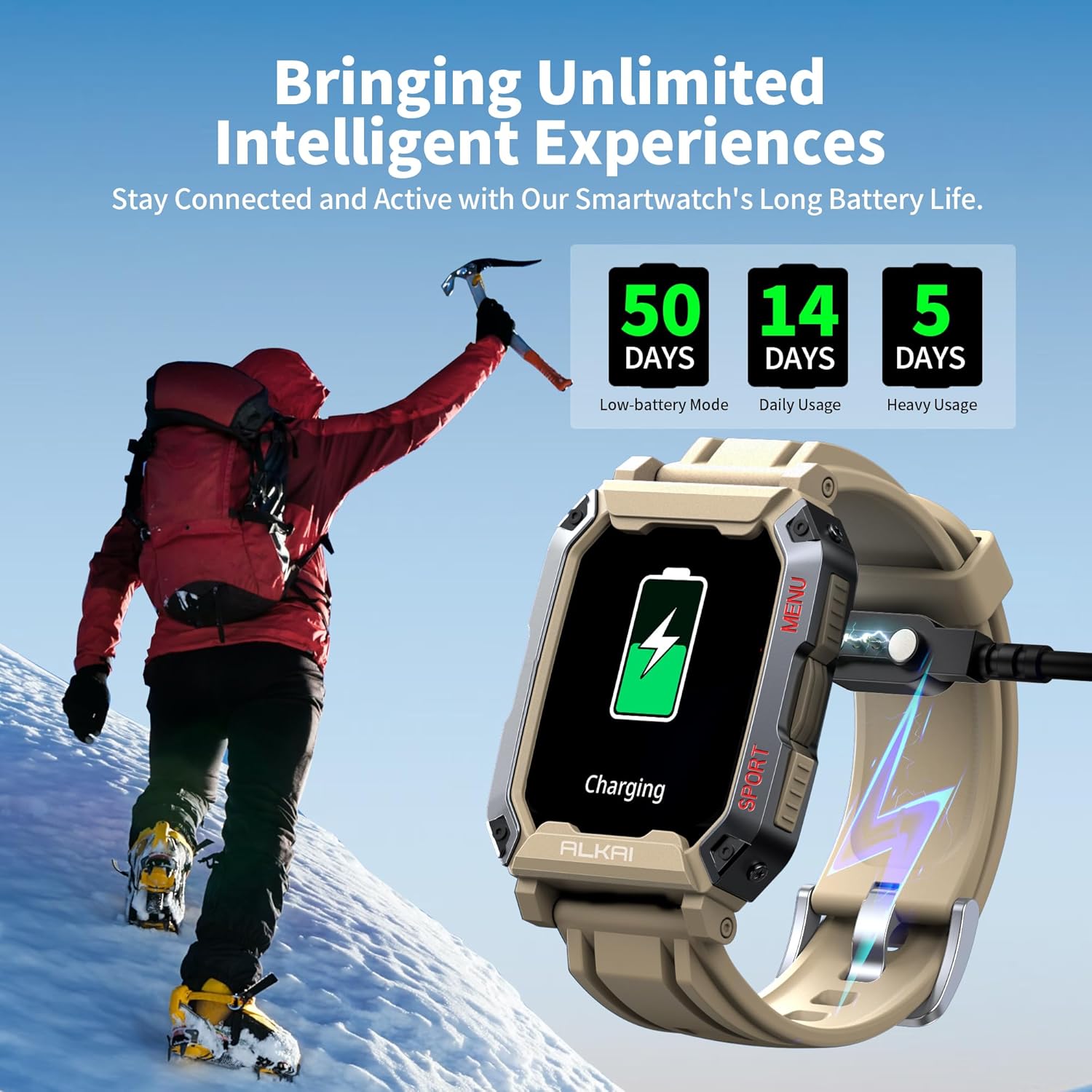 ALKAI Reloj inteligente resistente y militar con llamada Bluetooth impermeable de 5 ATM (respuesta  llamadas de marcado) asistente de inteligencia