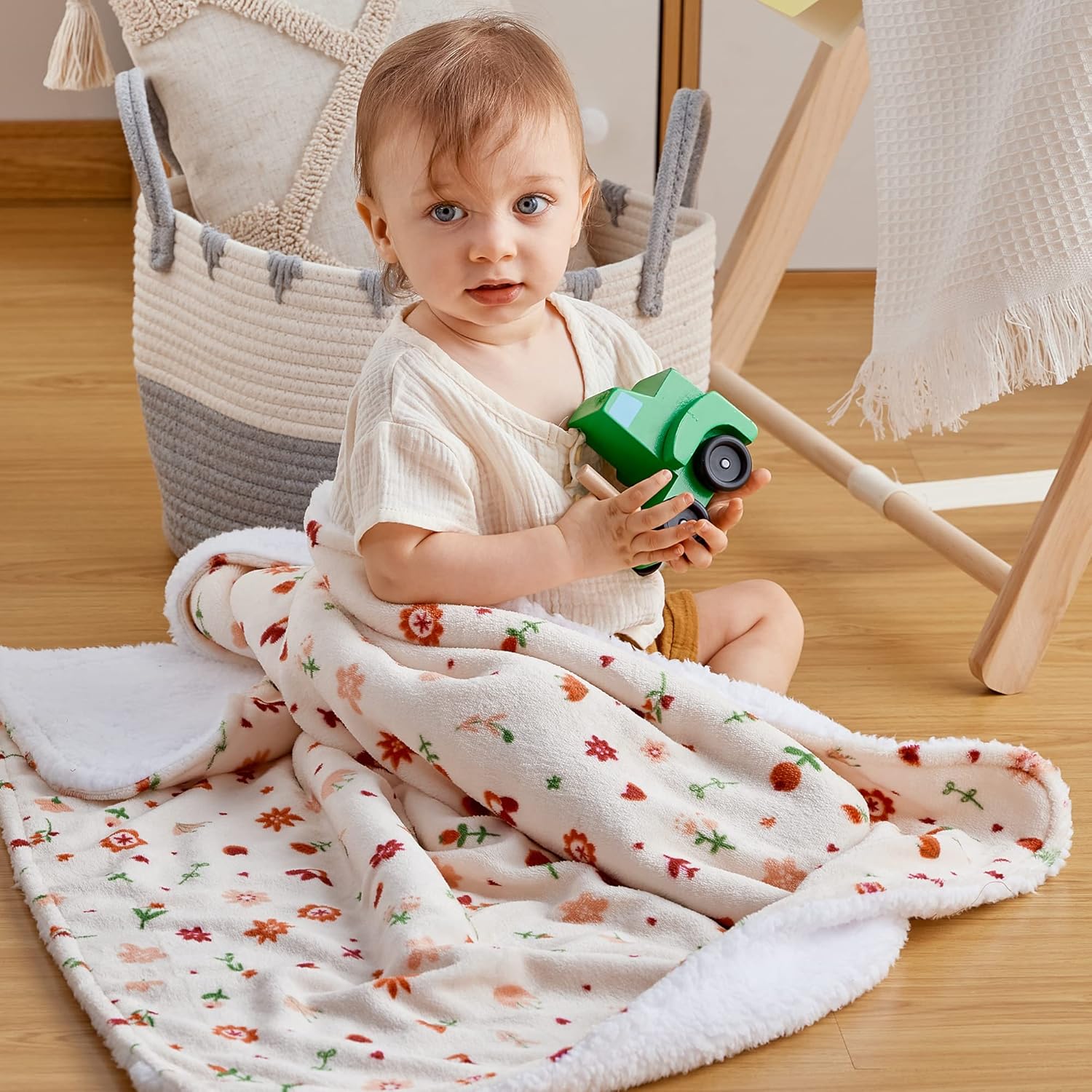 DaysU Manta de franela de felpa Sherpa para niñas y niños, generosa manta reversible de microforro polar suave con estampado de flores para niños y
