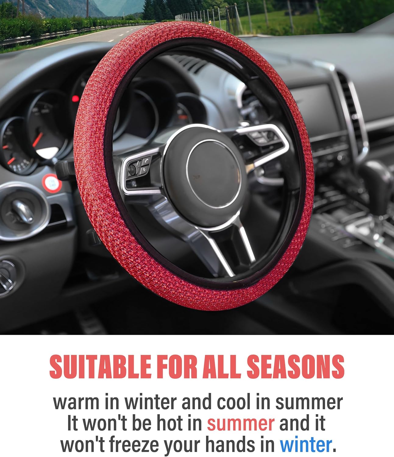 Funda elástica para volante de automóvil, de microfibra transpirable, de seda helada, cálida en invierno y fresca en verano, protector universal de