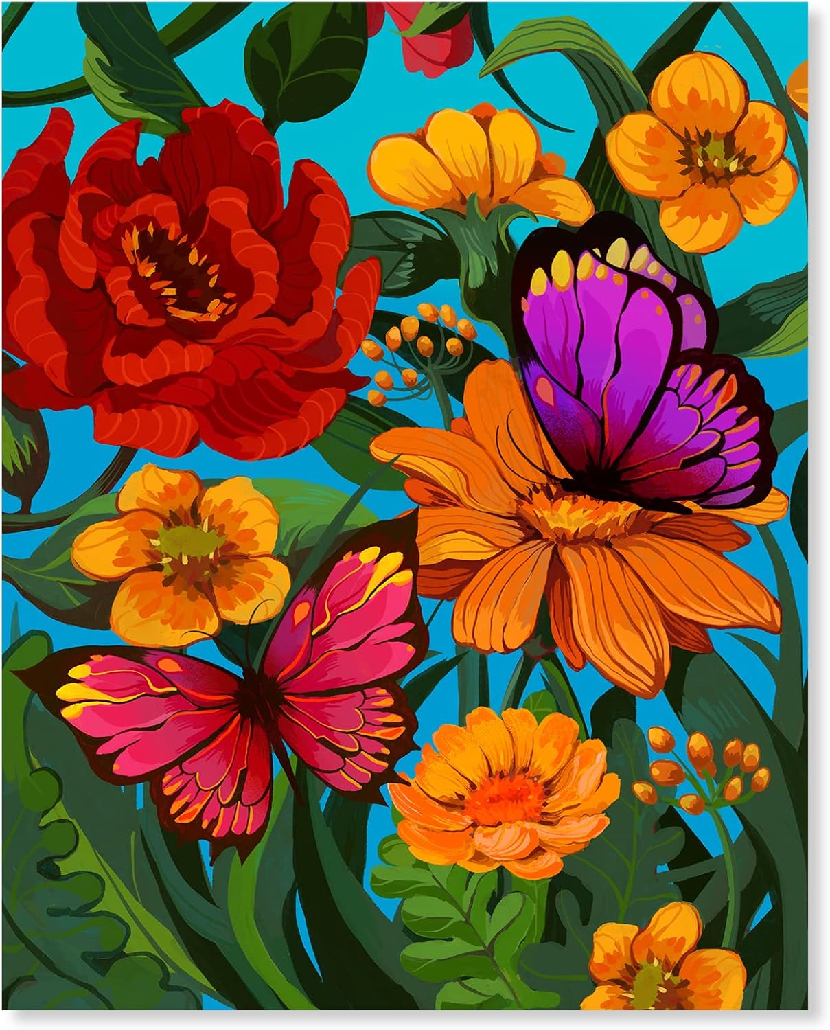 Pintura por números para adultos, flores de primavera, mariposa, kit de pintura predibujada al óleo para principiantes, lienzo de 16 x 20 pulgadas