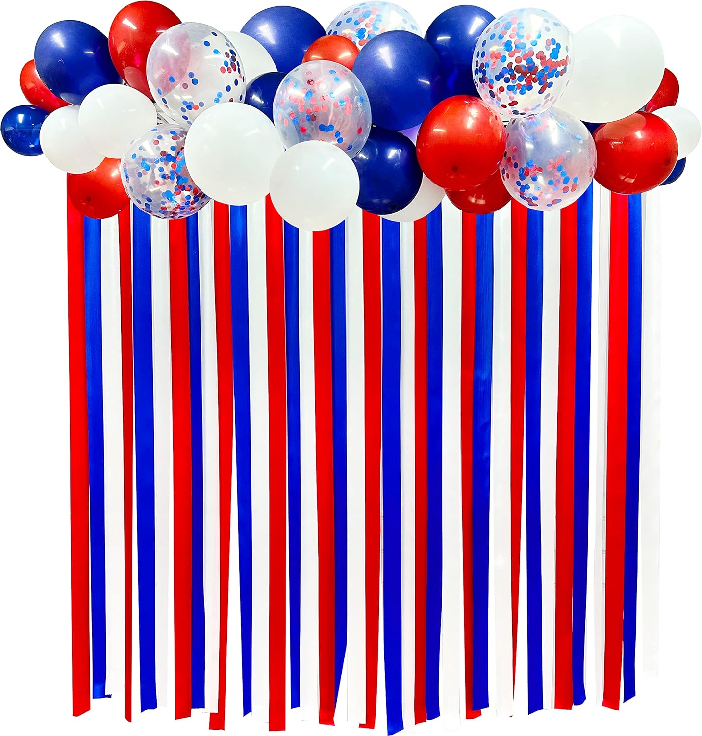Decoración de fiesta de color rojo, azul y blanco, con flecos, cortina para colgar, telón de fondo, guirnalda de globos para el 4 de julio, Día de