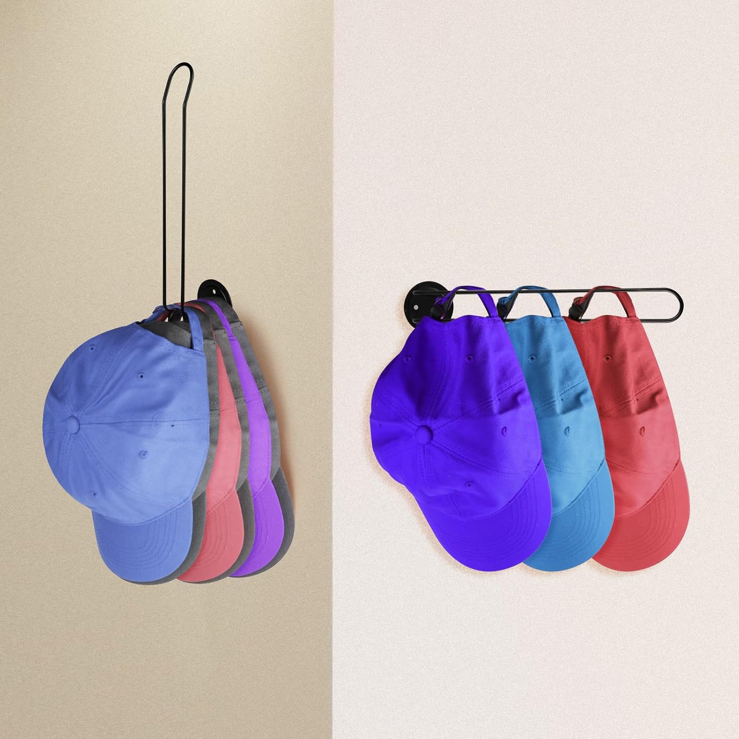 Percheros para organizador de sombreros de pared, de acero inoxidable para gorras de béisbol, juego de 2 perchas de pared para armario, soporte de