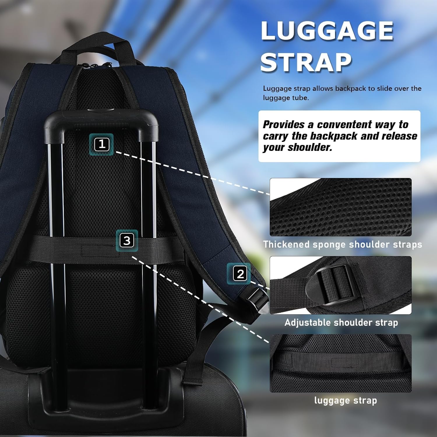 Mochila de viaje para laptop para hombres y mujeres, mochilas de viaje delgadas y duraderas para negocios con puerto de carga USB, Azul oscuro,