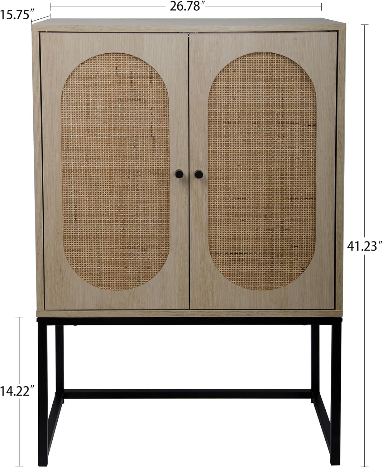 Armario alto de ratán con 2 puertas, aparador de buffet, armario de almacenamiento con estantes ajustables, gabinete de madera de pie independiente,